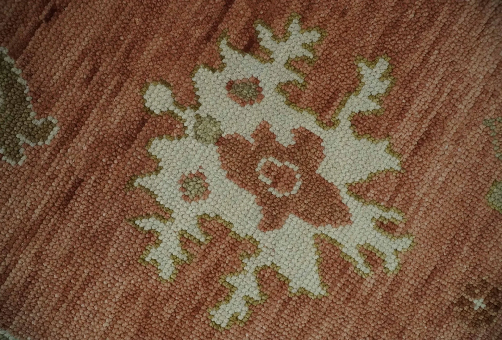 Hand Knotted Rust, Olive and Ivory Traditional Oushak Vintage Style Wool Rug - Image 4