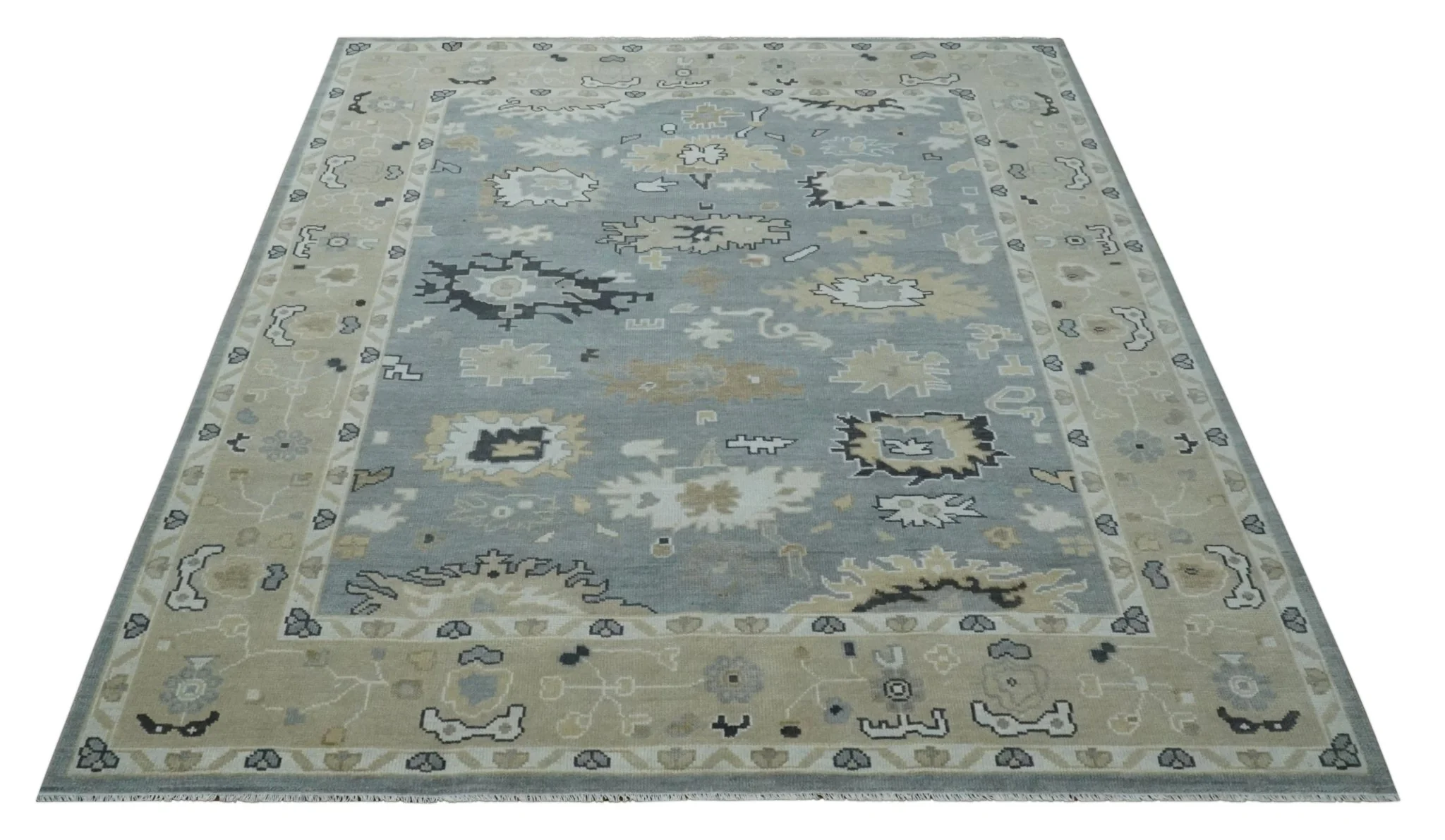 Custom Made Hand Knotted Silver and Beige Traditional Oushak Wool Area Rug - Image 10