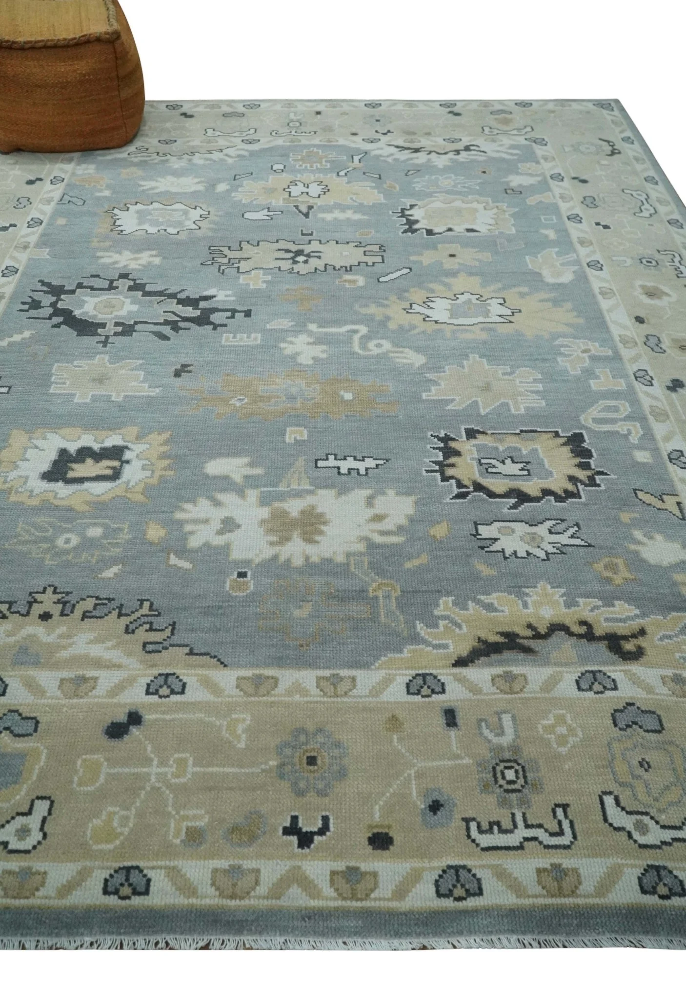 Custom Made Hand Knotted Silver and Beige Traditional Oushak Wool Area Rug - Image 3