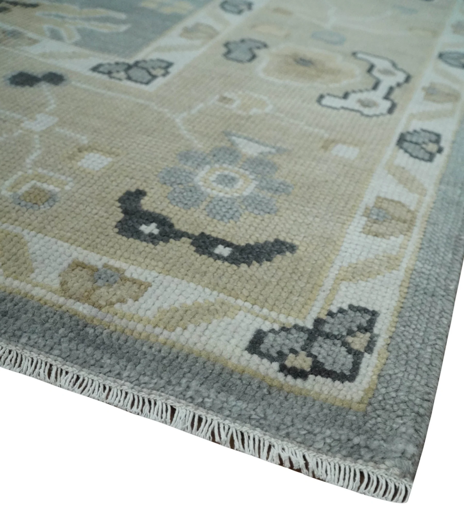 Custom Made Hand Knotted Silver and Beige Traditional Oushak Wool Area Rug - Image 5