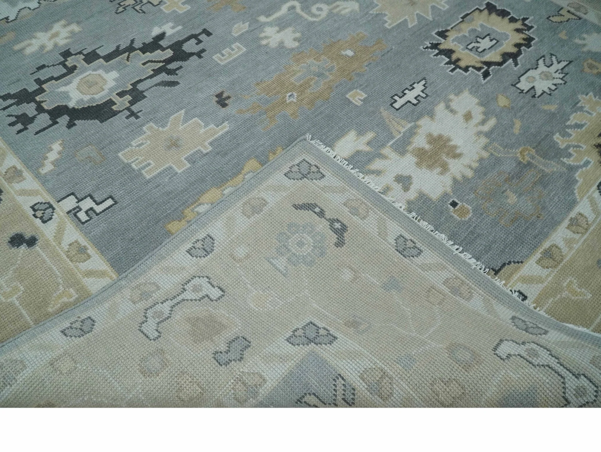 Custom Made Hand Knotted Silver and Beige Traditional Oushak Wool Area Rug - Image 7