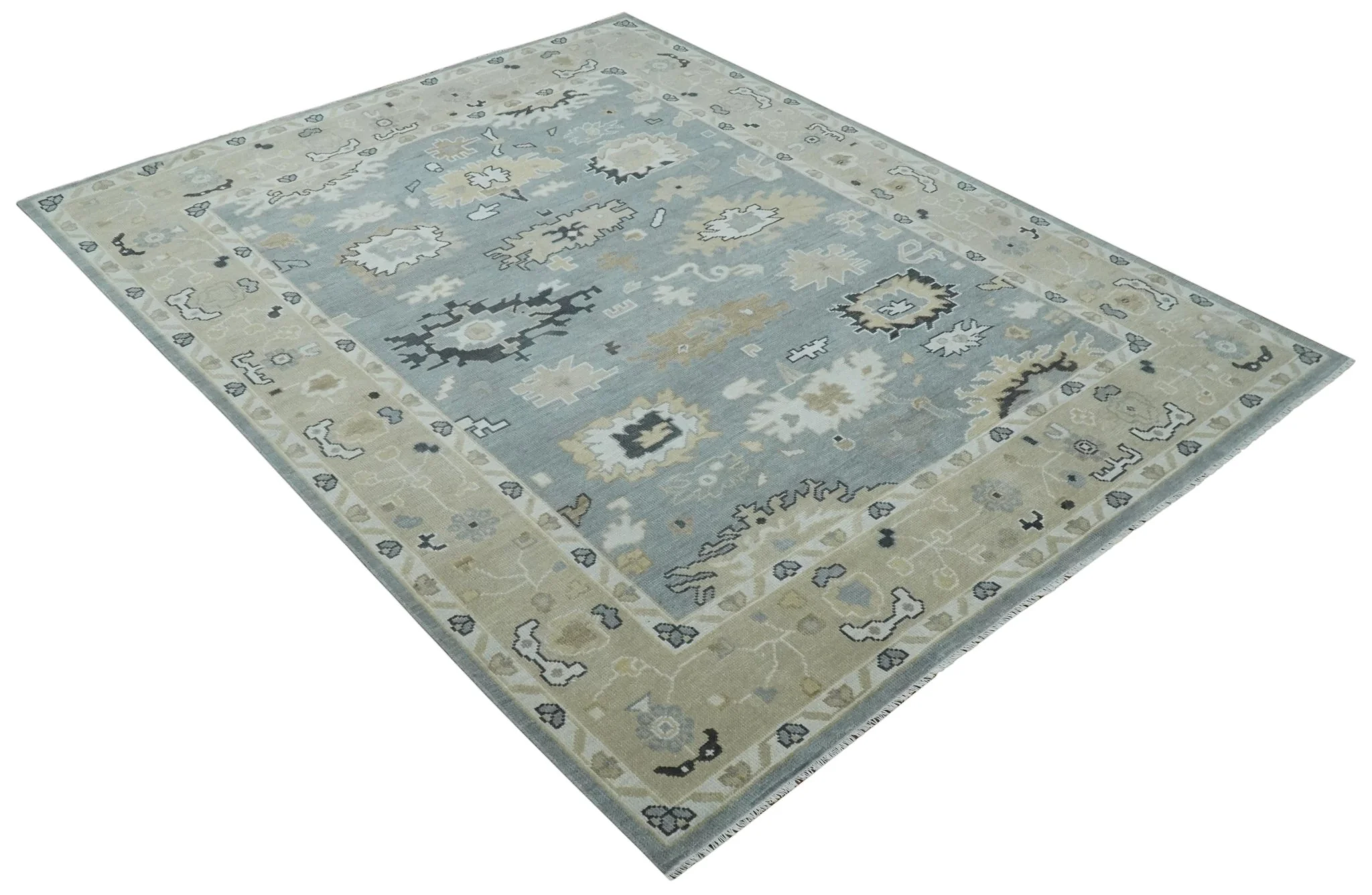 Custom Made Hand Knotted Silver and Beige Traditional Oushak Wool Area Rug - Image 9