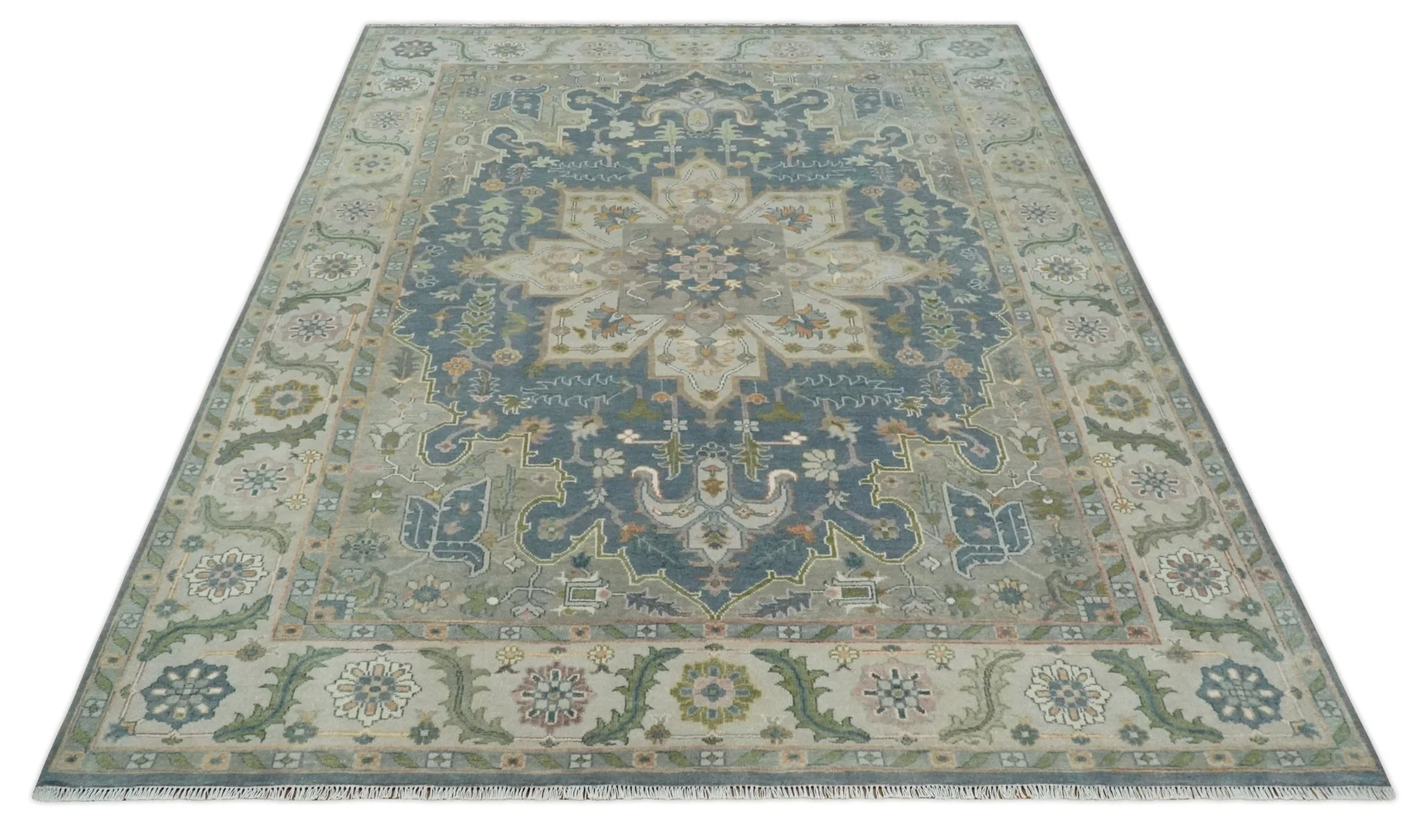 9x12 Hand Knotted Silver and Blue Traditional Heriz Serapi Antique Wool Rug, Living Room and Bedroom Rug - Image 10