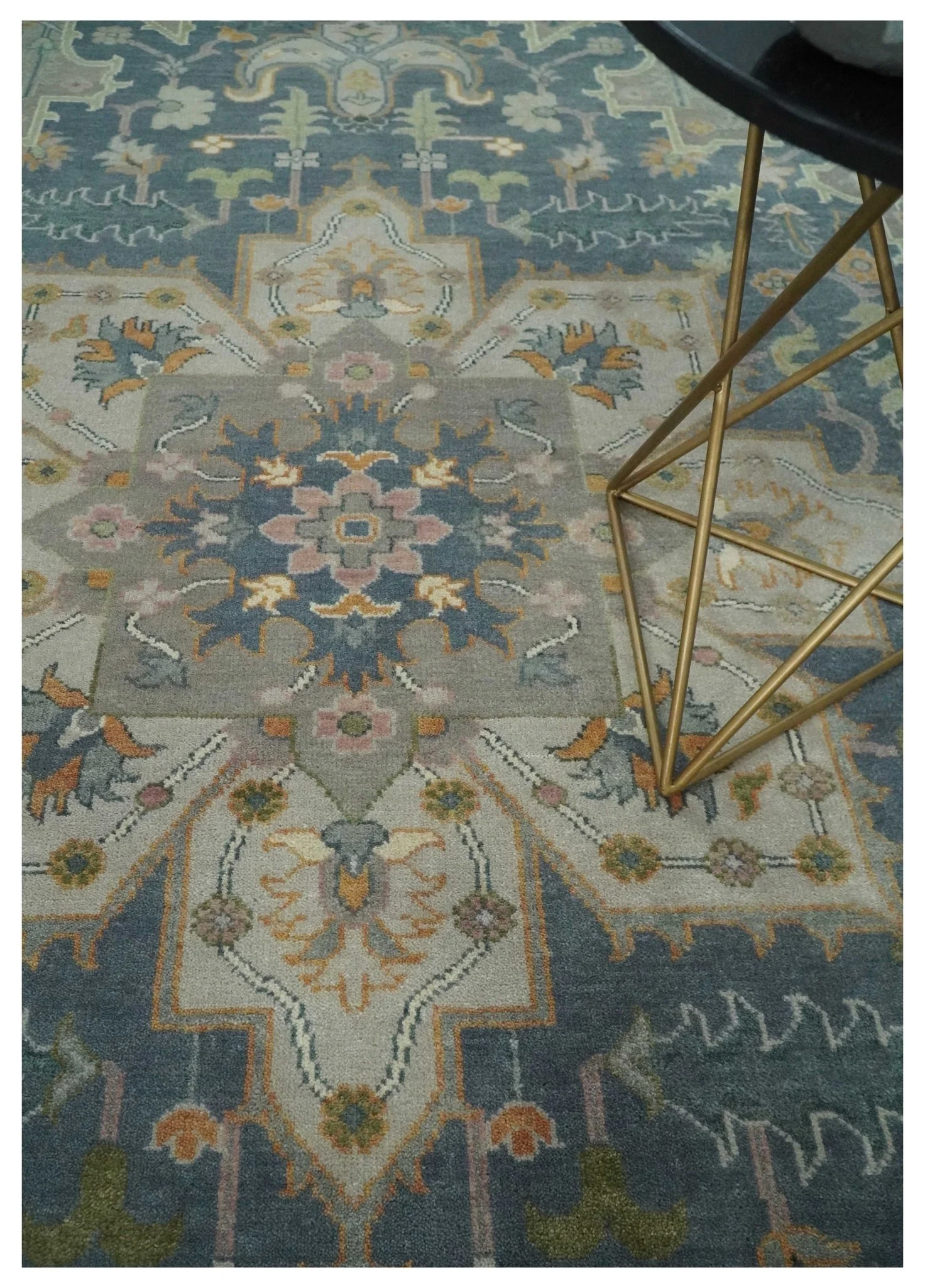 9x12 Hand Knotted Silver and Blue Traditional Heriz Serapi Antique Wool Rug, Living Room and Bedroom Rug - Image 2