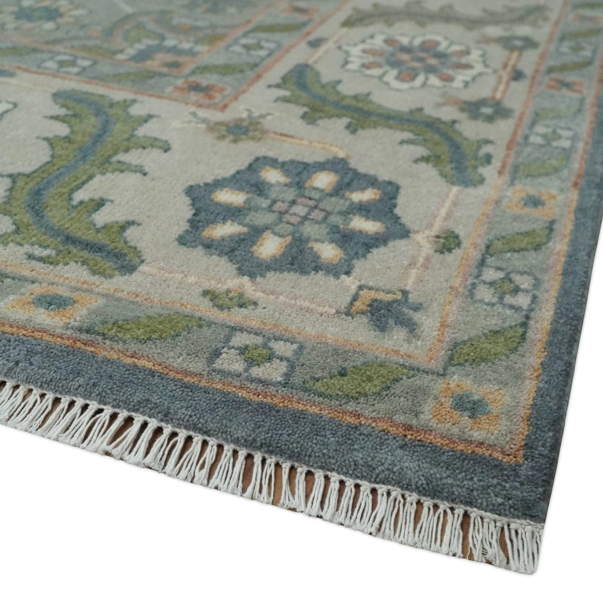 9x12 Hand Knotted Silver and Blue Traditional Heriz Serapi Antique Wool Rug, Living Room and Bedroom Rug - Image 5