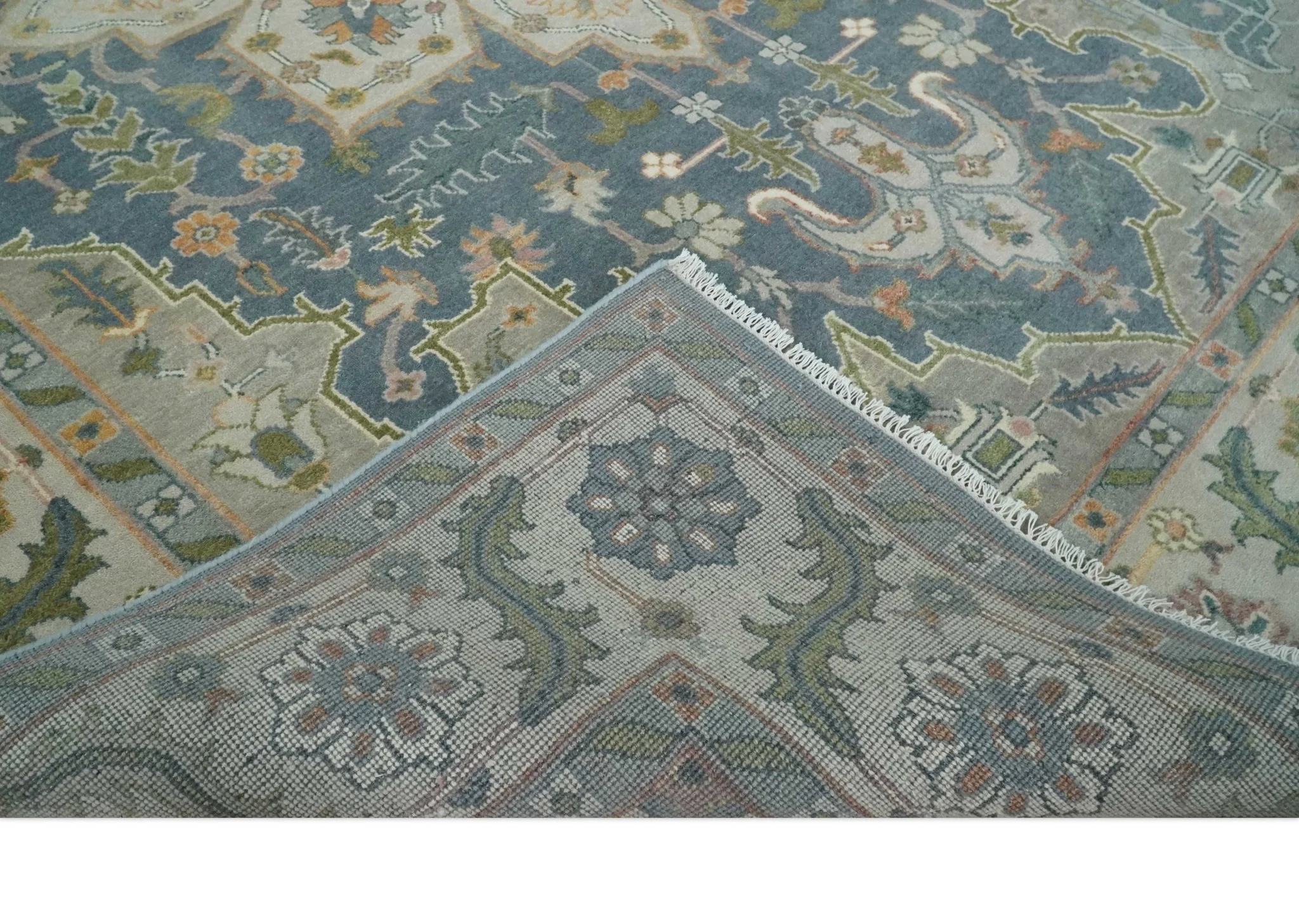 9x12 Hand Knotted Silver and Blue Traditional Heriz Serapi Antique Wool Rug, Living Room and Bedroom Rug - Image 7