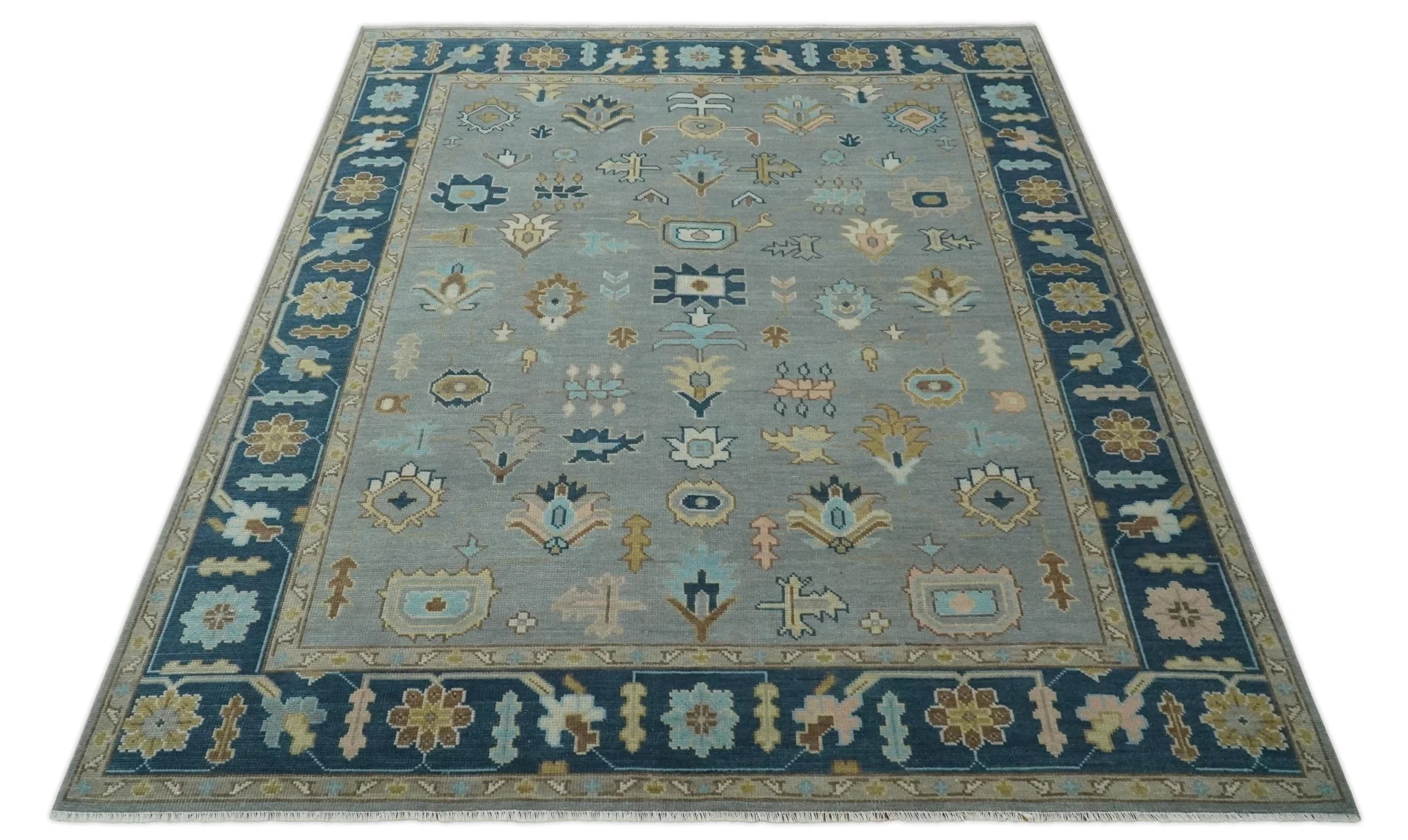 Custom Made Hand knotted Silver and Blue Traditional Oushak wool Area Rug - Image 10