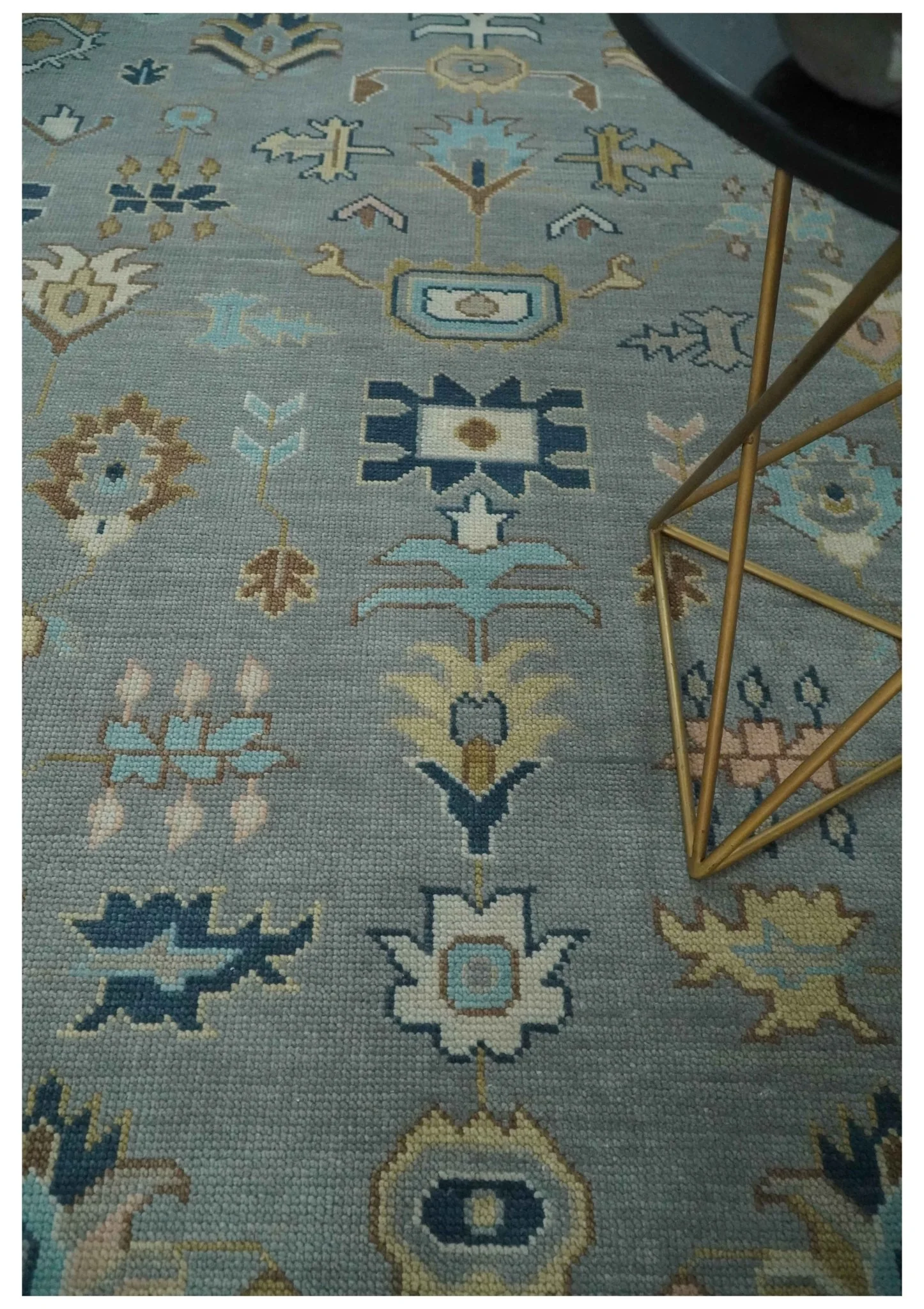 Custom Made Hand knotted Silver and Blue Traditional Oushak wool Area Rug - Image 2