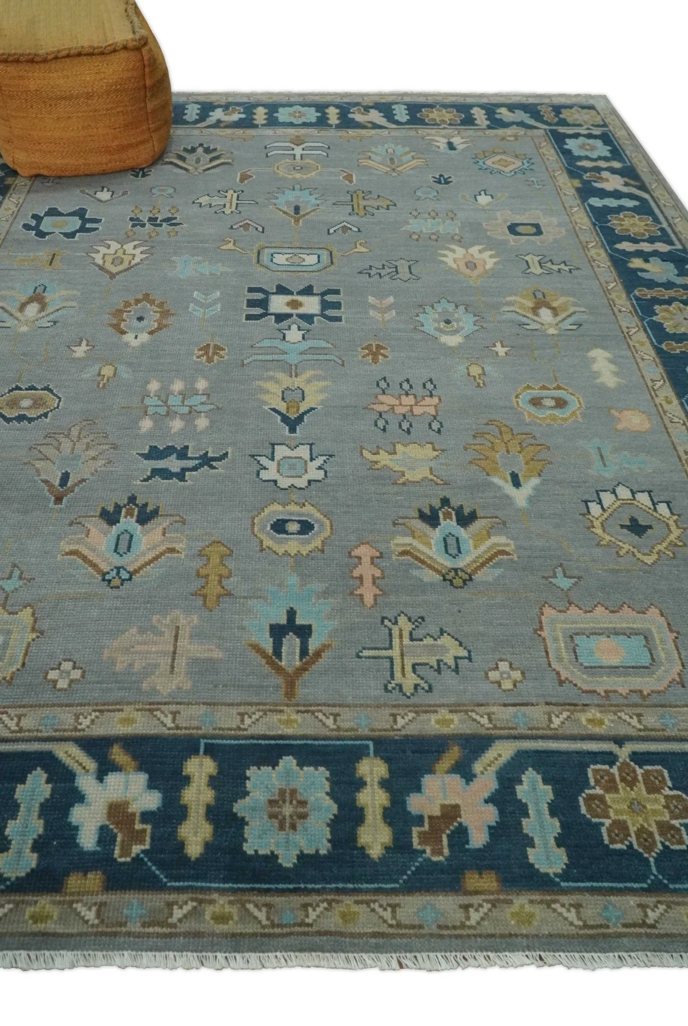 Custom Made Hand knotted Silver and Blue Traditional Oushak wool Area Rug - Image 3