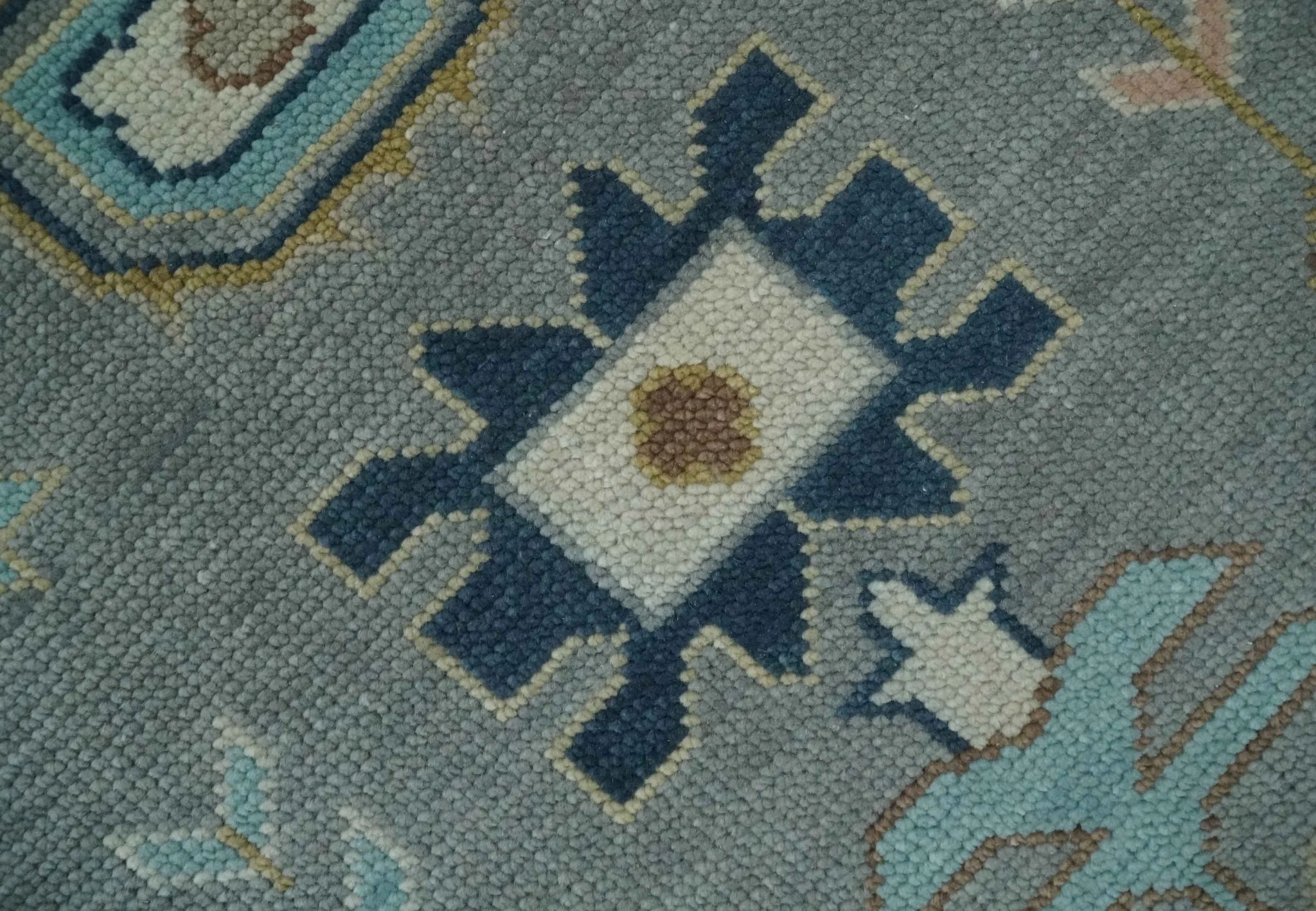 Custom Made Hand knotted Silver and Blue Traditional Oushak wool Area Rug - Image 4