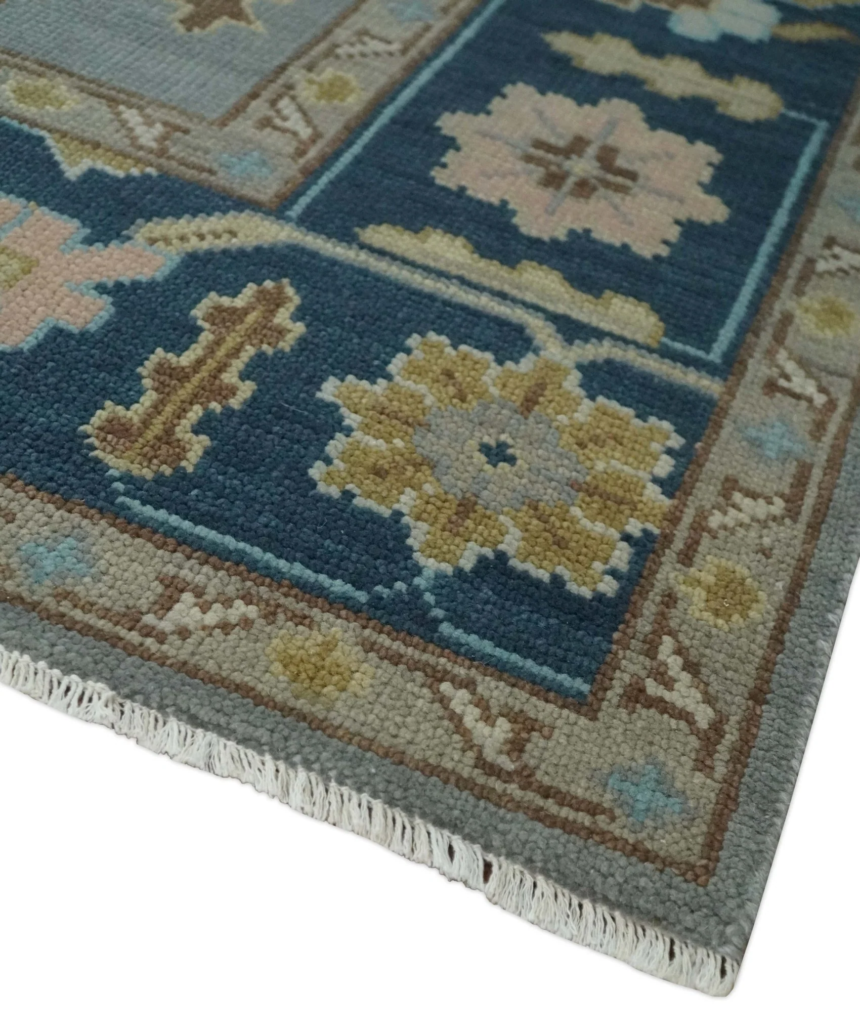 Custom Made Hand knotted Silver and Blue Traditional Oushak wool Area Rug - Image 5