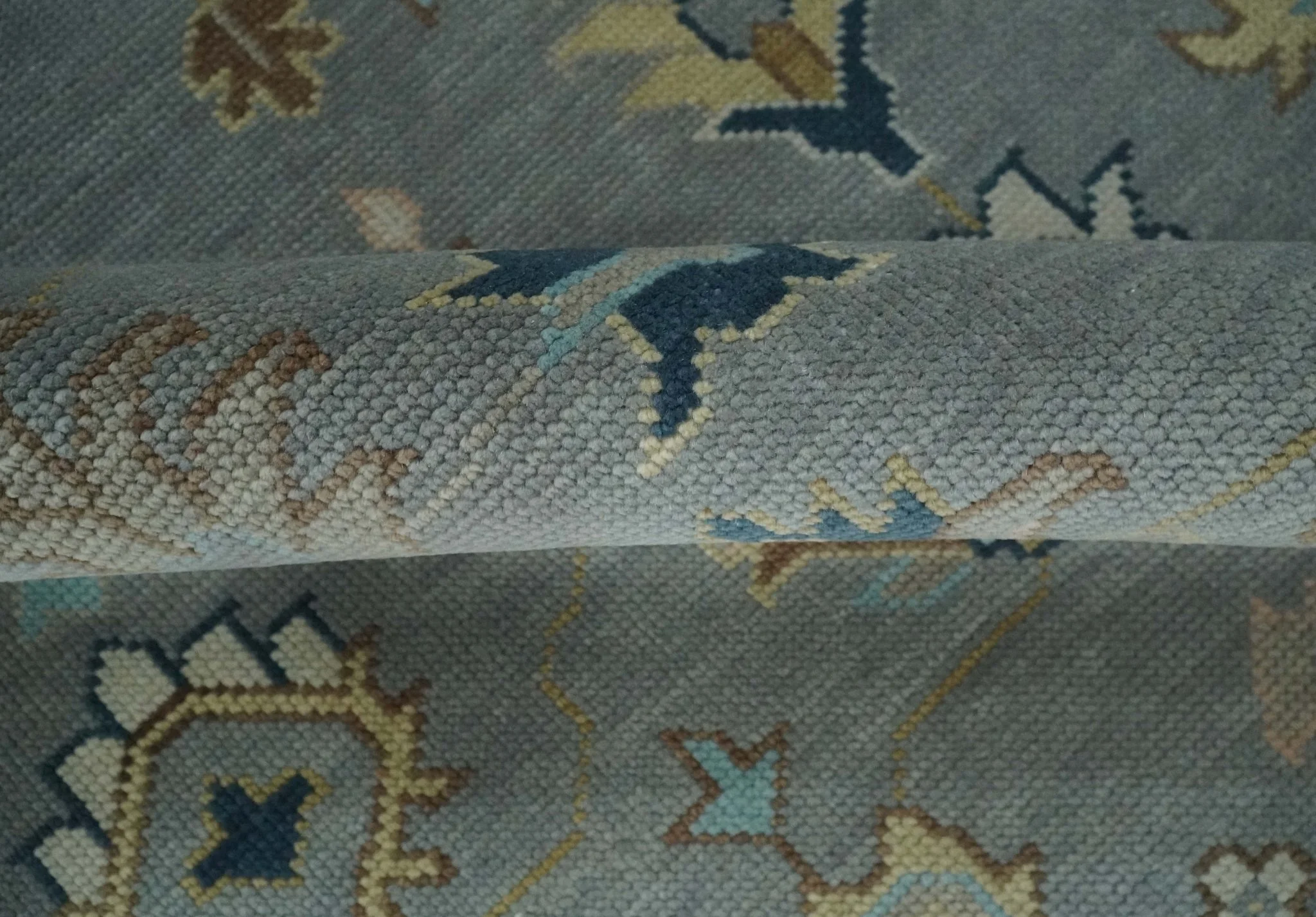 Custom Made Hand knotted Silver and Blue Traditional Oushak wool Area Rug - Image 6