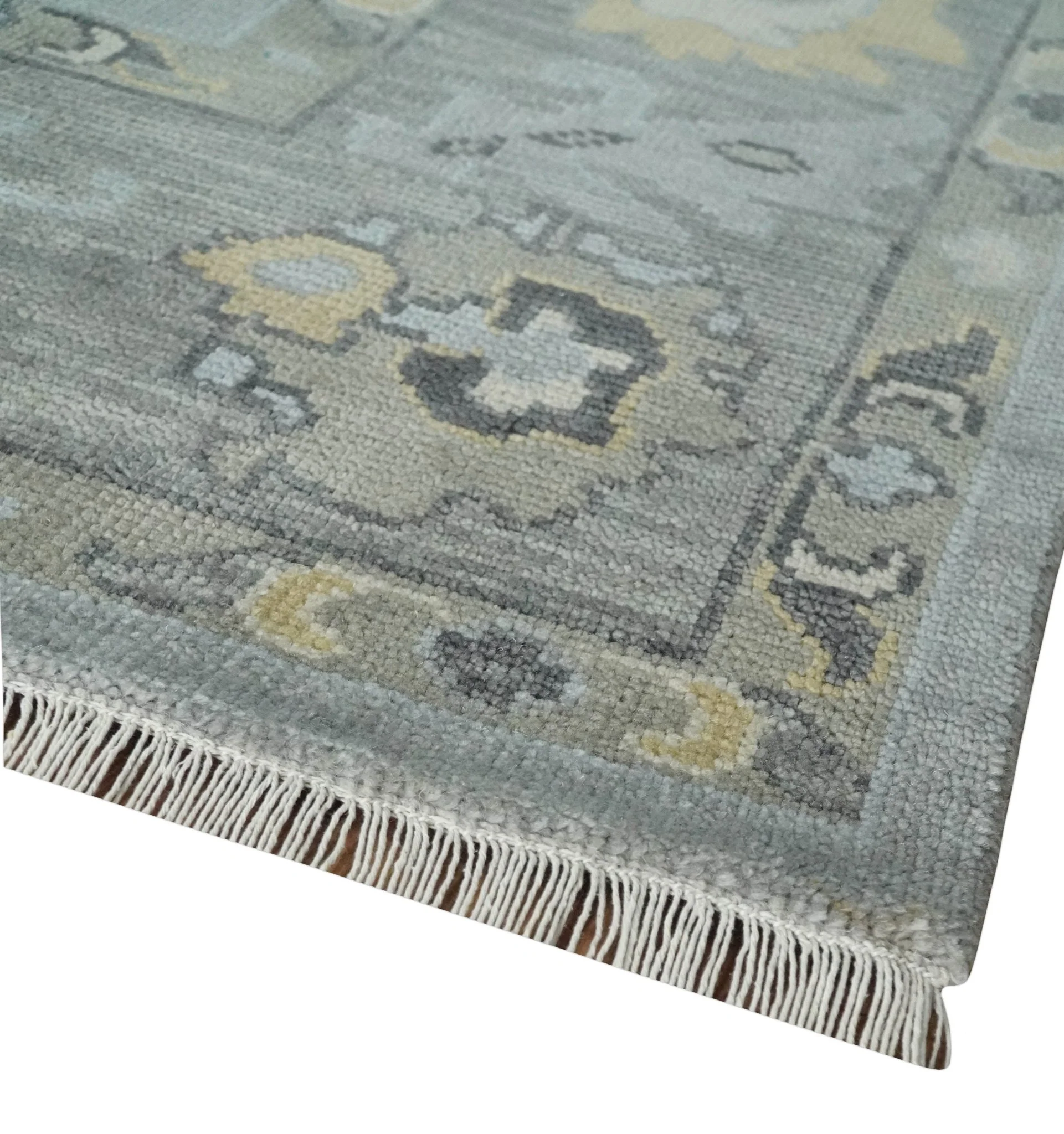 Antique Hand Knotted Silver and Charcoal Traditional Floral Oushak Wool Area Rug - Image 5