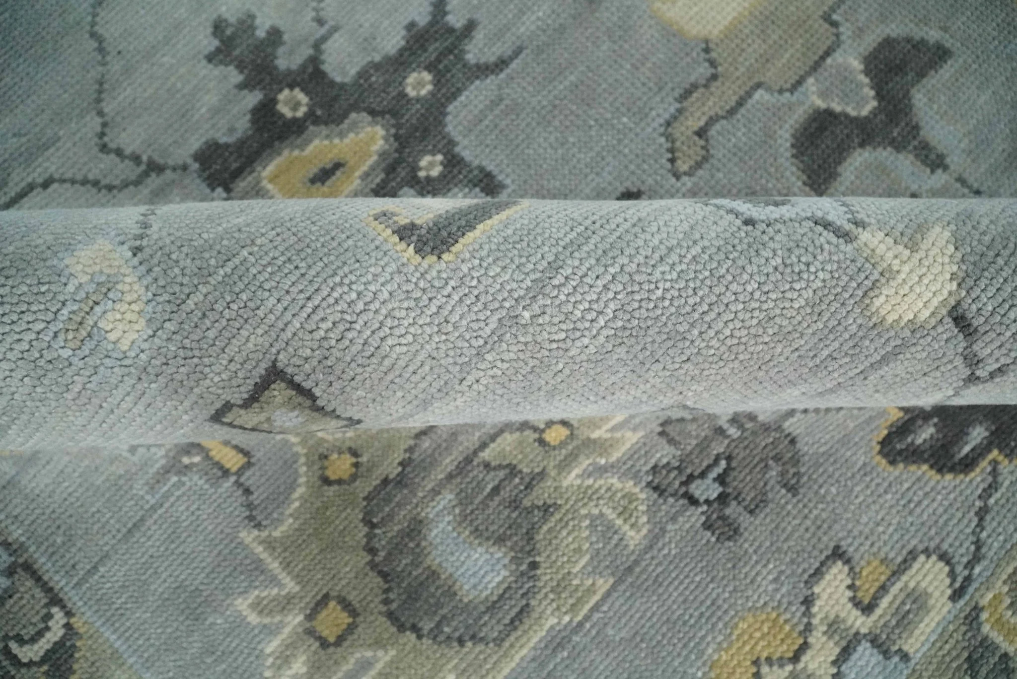 Antique Hand Knotted Silver and Charcoal Traditional Floral Oushak Wool Area Rug - Image 6