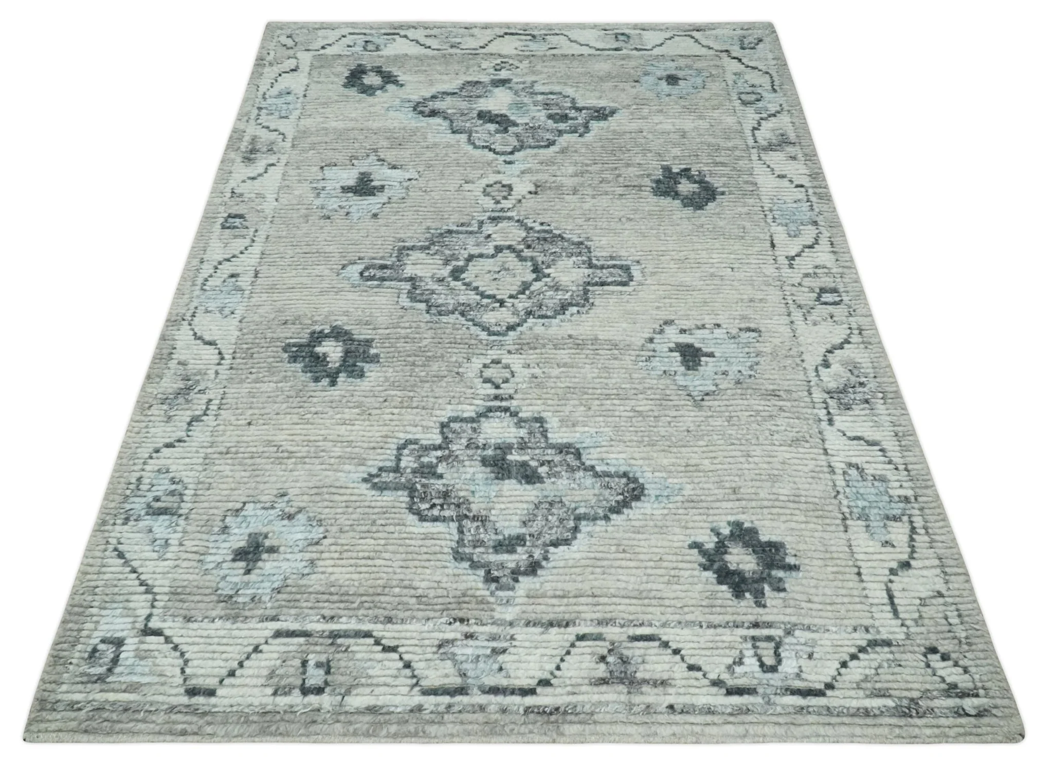Hand Knotted Silver and Charcoal Traditional with Blended Custom Made Wool Rug - Image 10