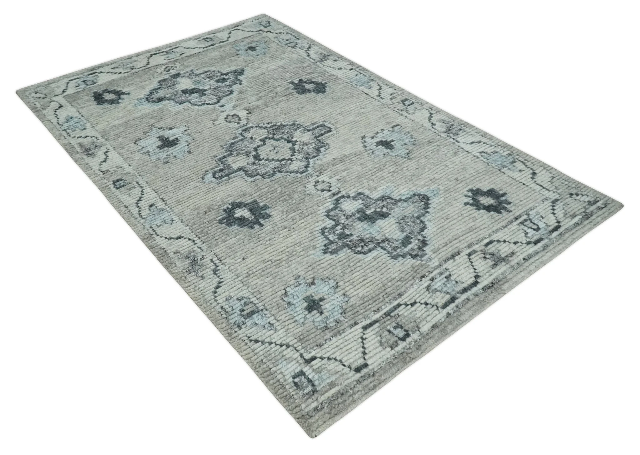 Hand Knotted Silver and Charcoal Traditional with Blended Custom Made Wool Rug - Image 9