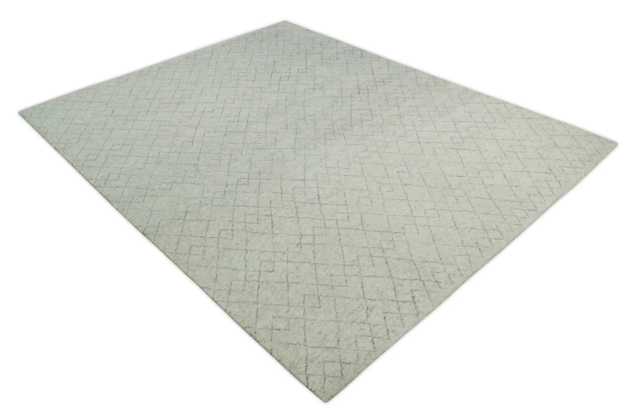 Hand Knotted Silver and Gray 9x12 Trellis Moroccan Rug Made with Fine Wool | TRDCP638912 - Image 10