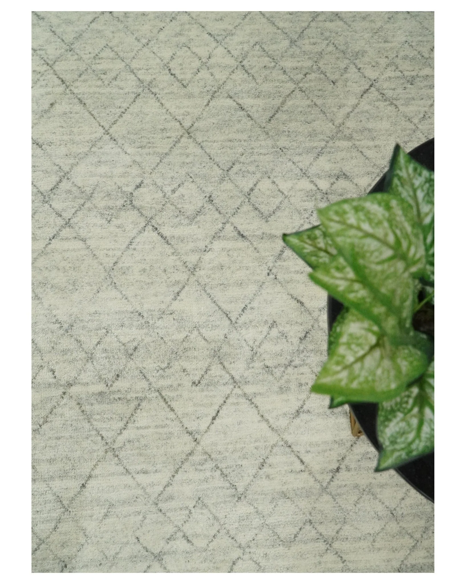 Hand Knotted Silver and Beige 9x12 Trellis Moroccan Rug Made with Fine Wool | TRDCP641912 - Image 10