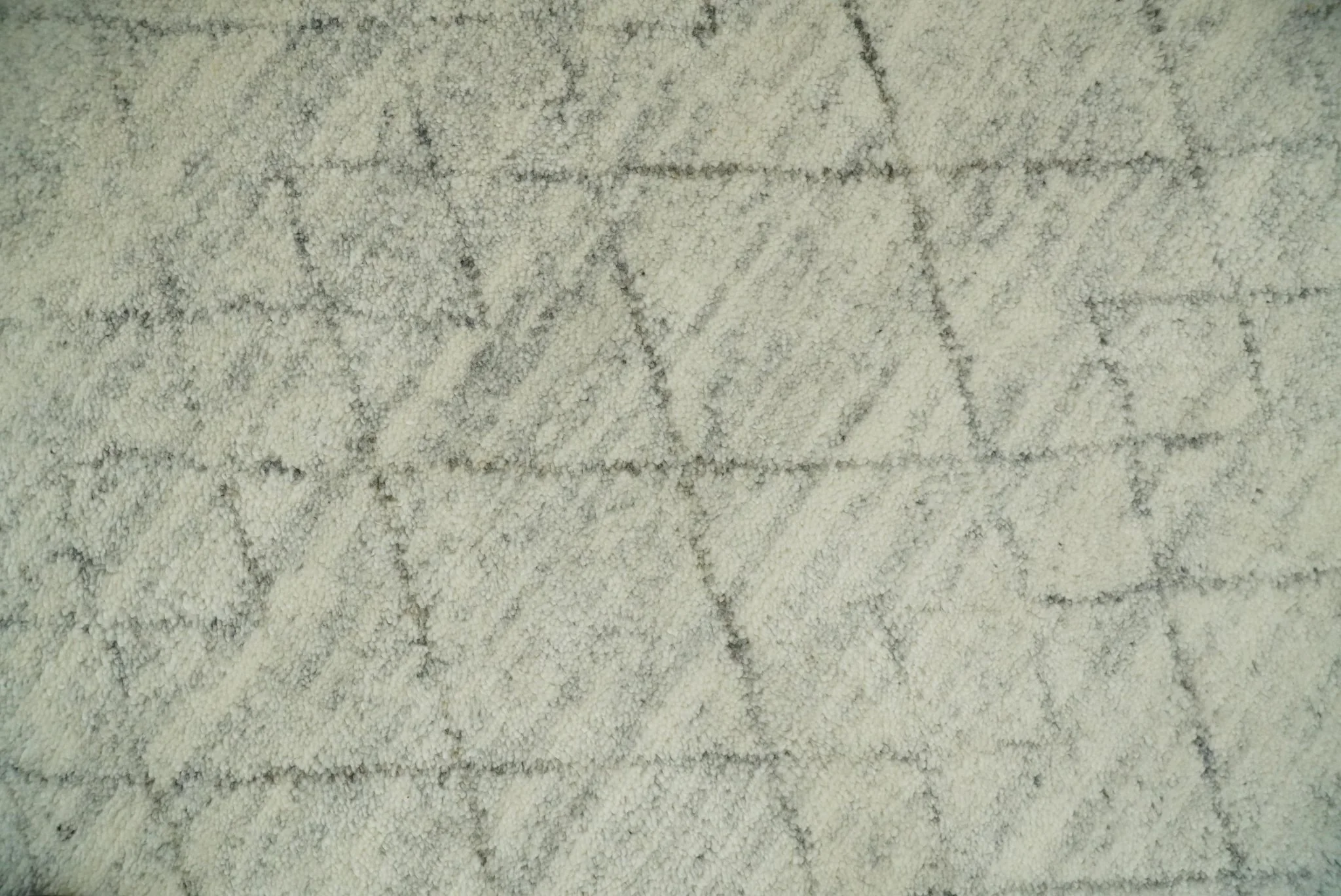 Hand Knotted Silver and Beige 9x12 Trellis Moroccan Rug Made with Fine Wool | TRDCP641912 - Image 7