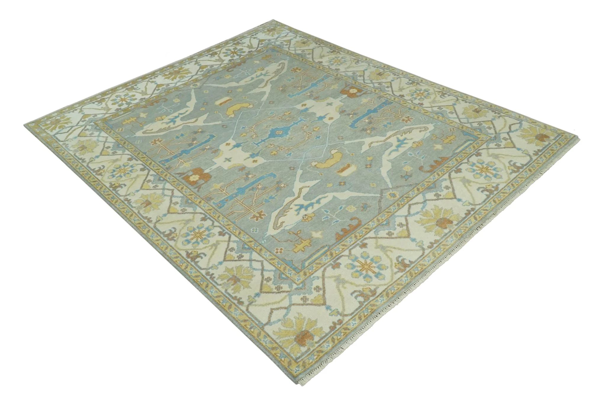 Traditional Hand Knotted Silver and Ivory 8x10 Oriental Oushak wool area rug - Image 11