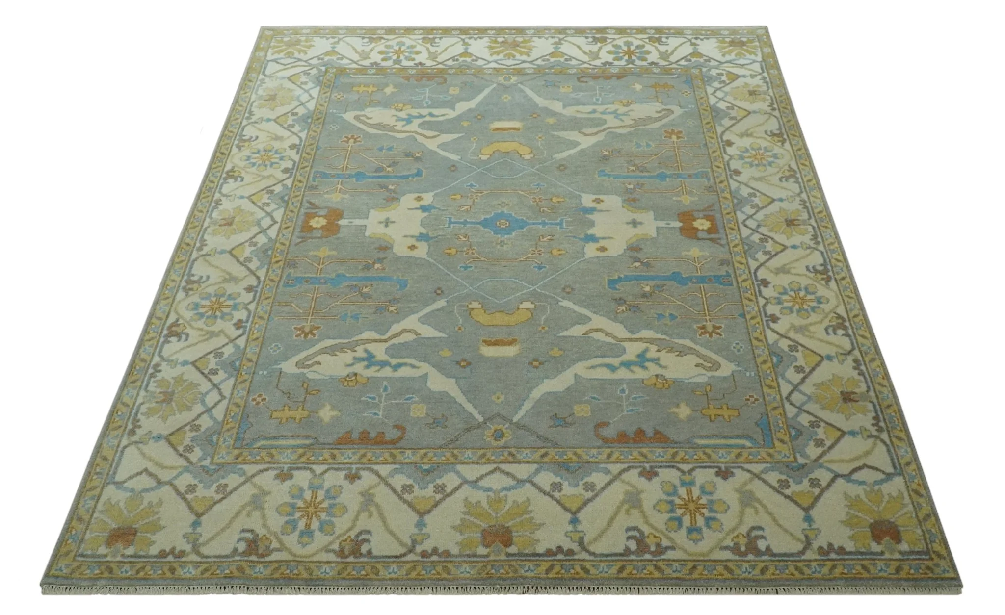 Traditional Hand Knotted Silver and Ivory 8x10 Oriental Oushak wool area rug - Image 12