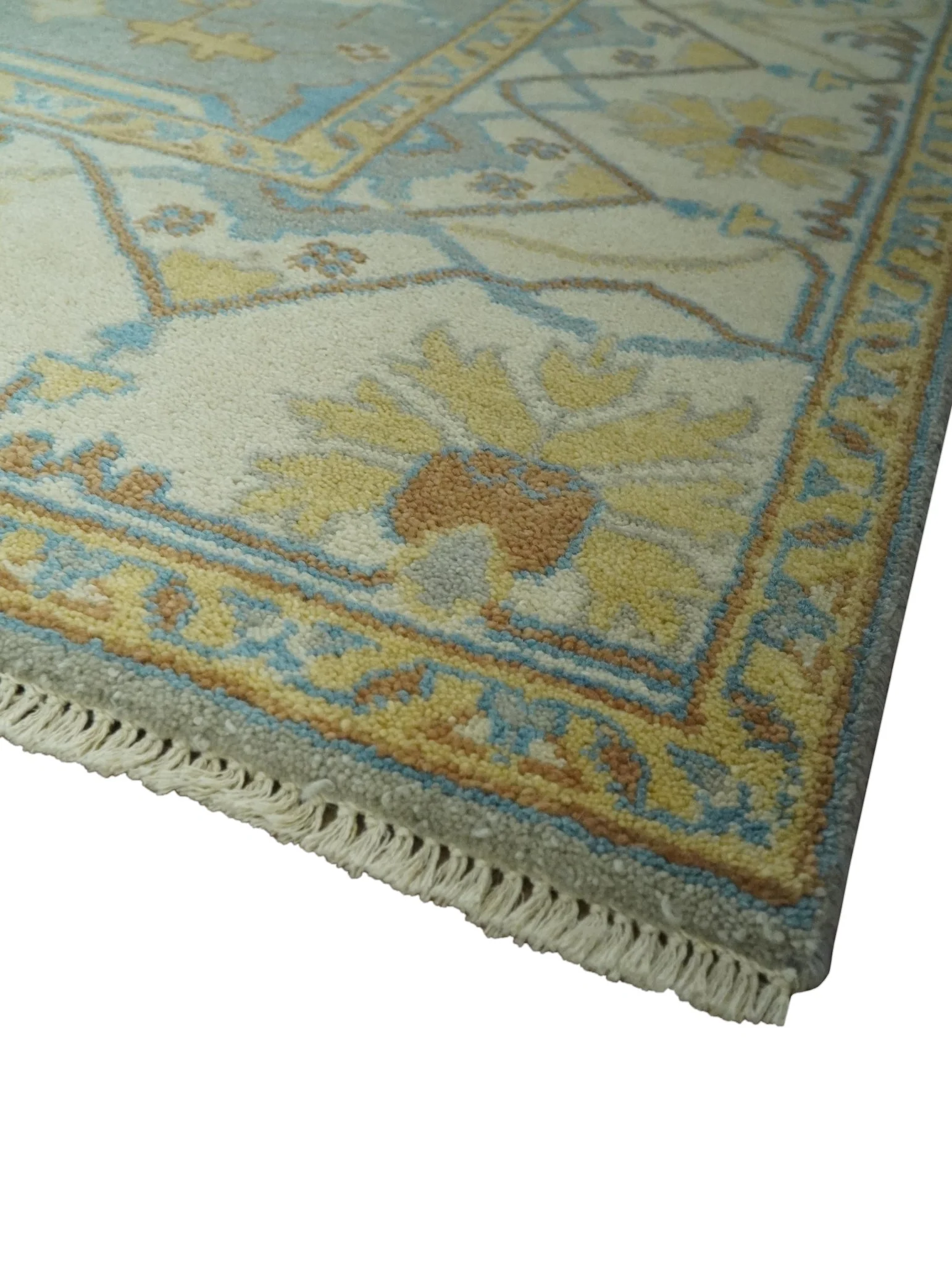 Traditional Hand Knotted Silver and Ivory 8x10 Oriental Oushak wool area rug - Image 5