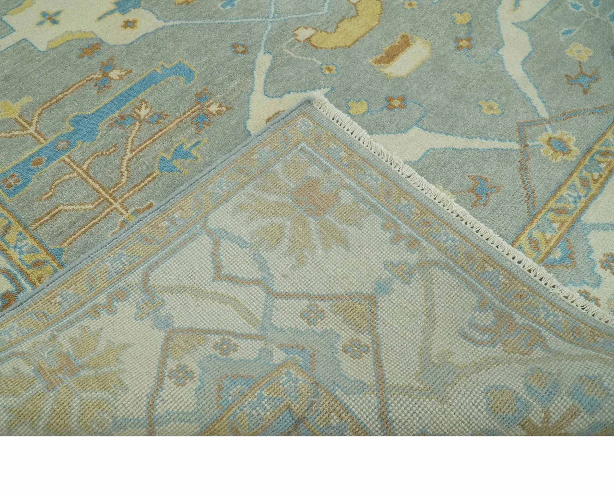 Traditional Hand Knotted Silver and Ivory 8x10 Oriental Oushak wool area rug - Image 7