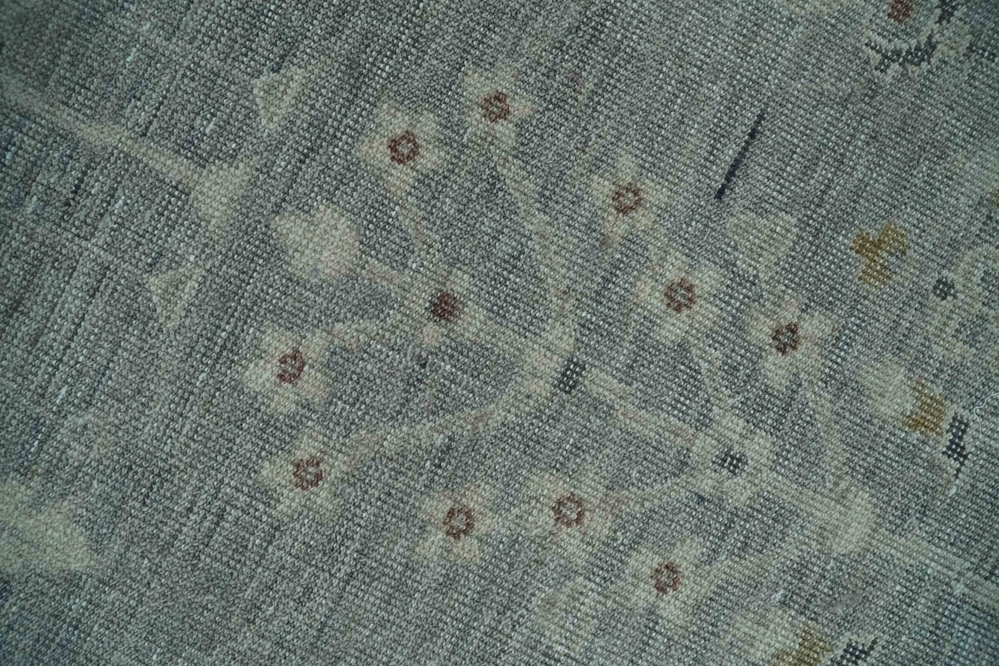Vintage Texture, Low Pile Hand Knotted Silver and Ivory Traditional Oushak Multi Size Wool Area Rug - Image 4