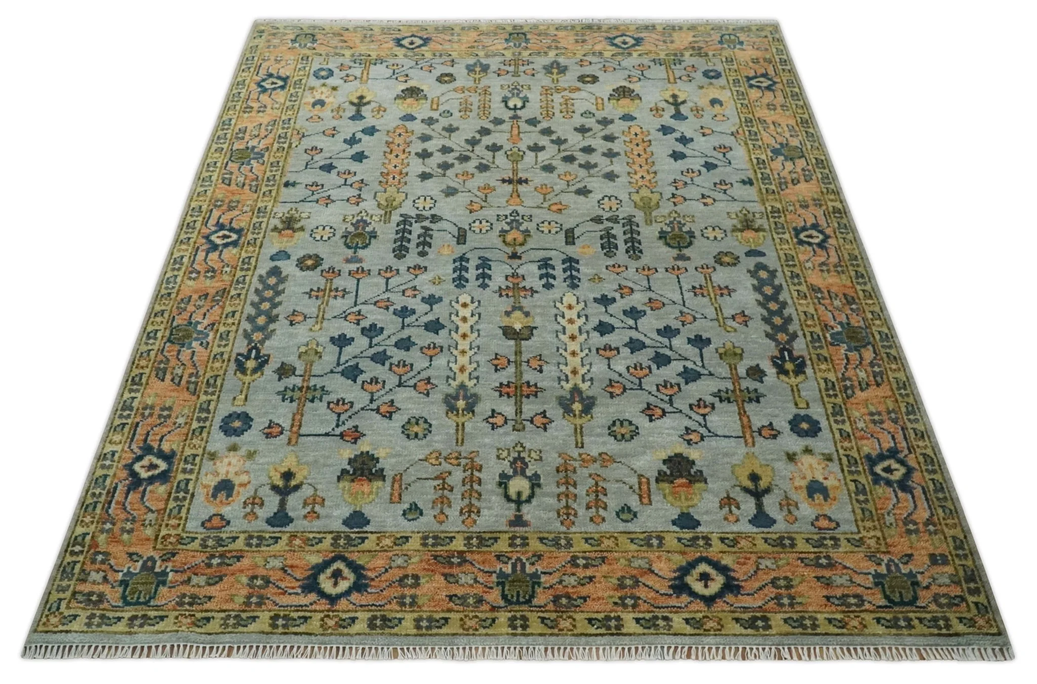 Custom Made Hand Knotted Living Room and Bedroom Rug Rust and Silver Traditional Turkish Style Wool Rug - Image 10