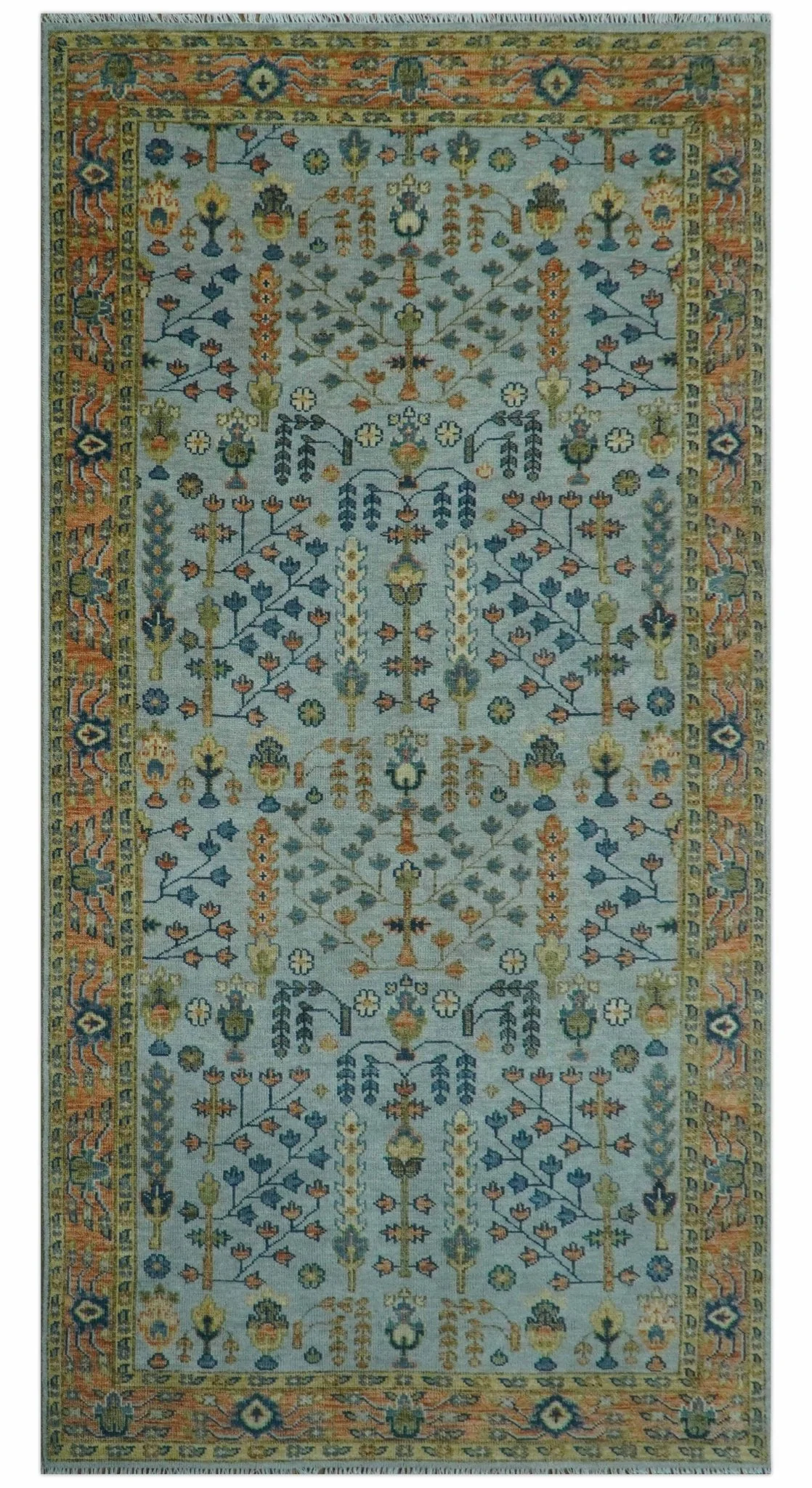Custom Made Hand Knotted Living Room and Bedroom Rug Rust and Silver Traditional Turkish Style Wool Rug - Image 11