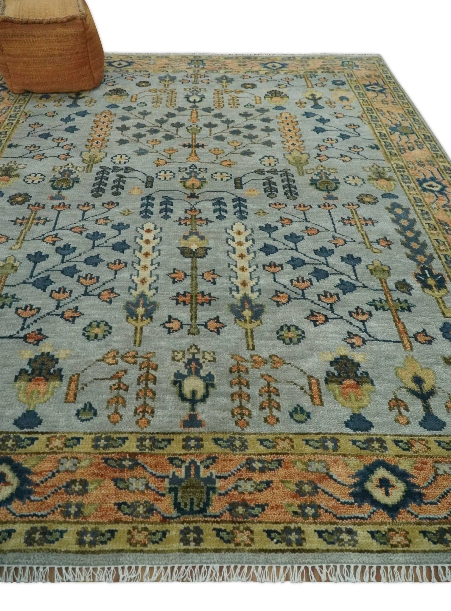 Custom Made Hand Knotted Living Room and Bedroom Rug Rust and Silver Traditional Turkish Style Wool Rug - Image 3