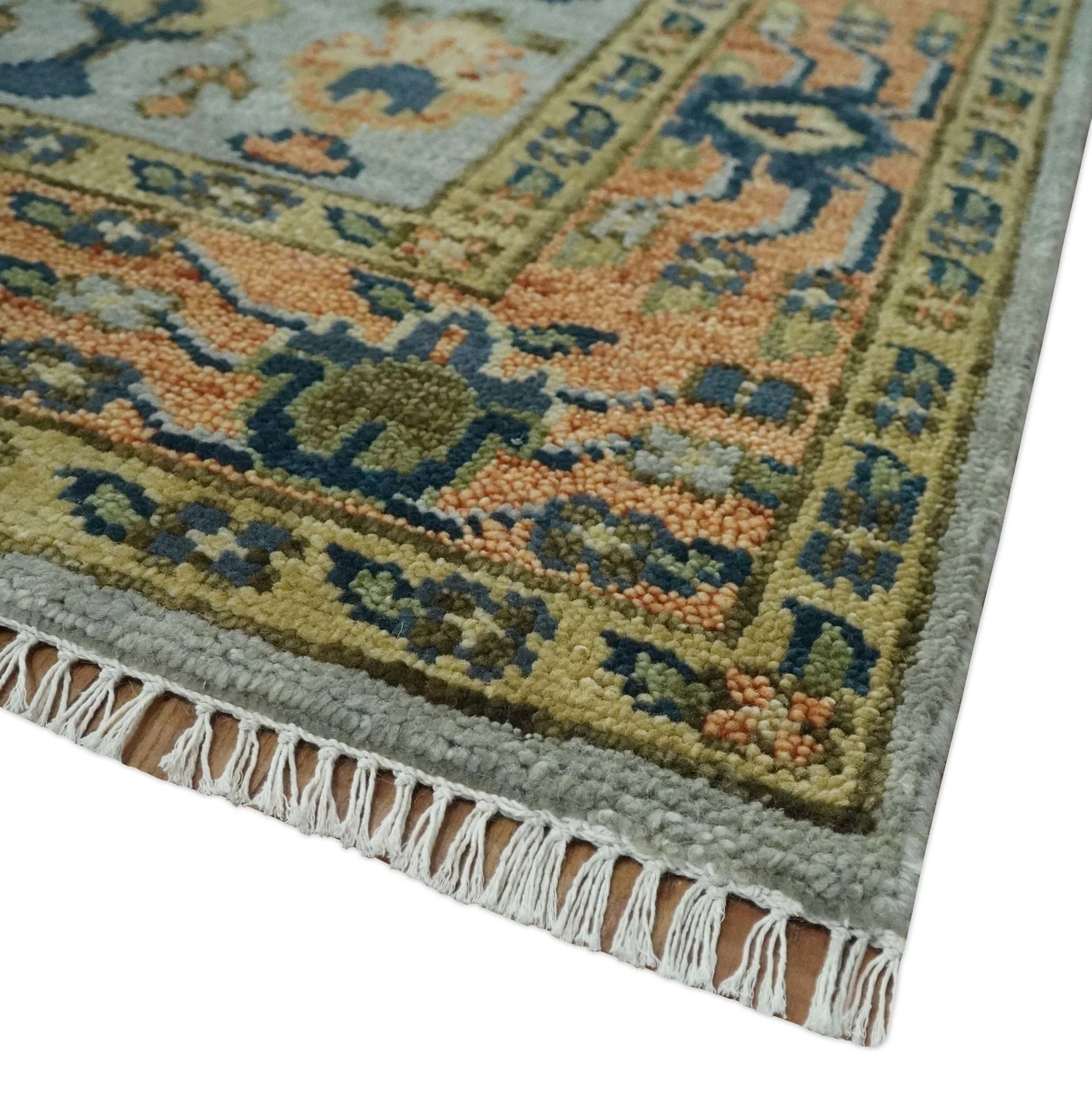 Custom Made Hand Knotted Living Room and Bedroom Rug Rust and Silver Traditional Turkish Style Wool Rug - Image 5
