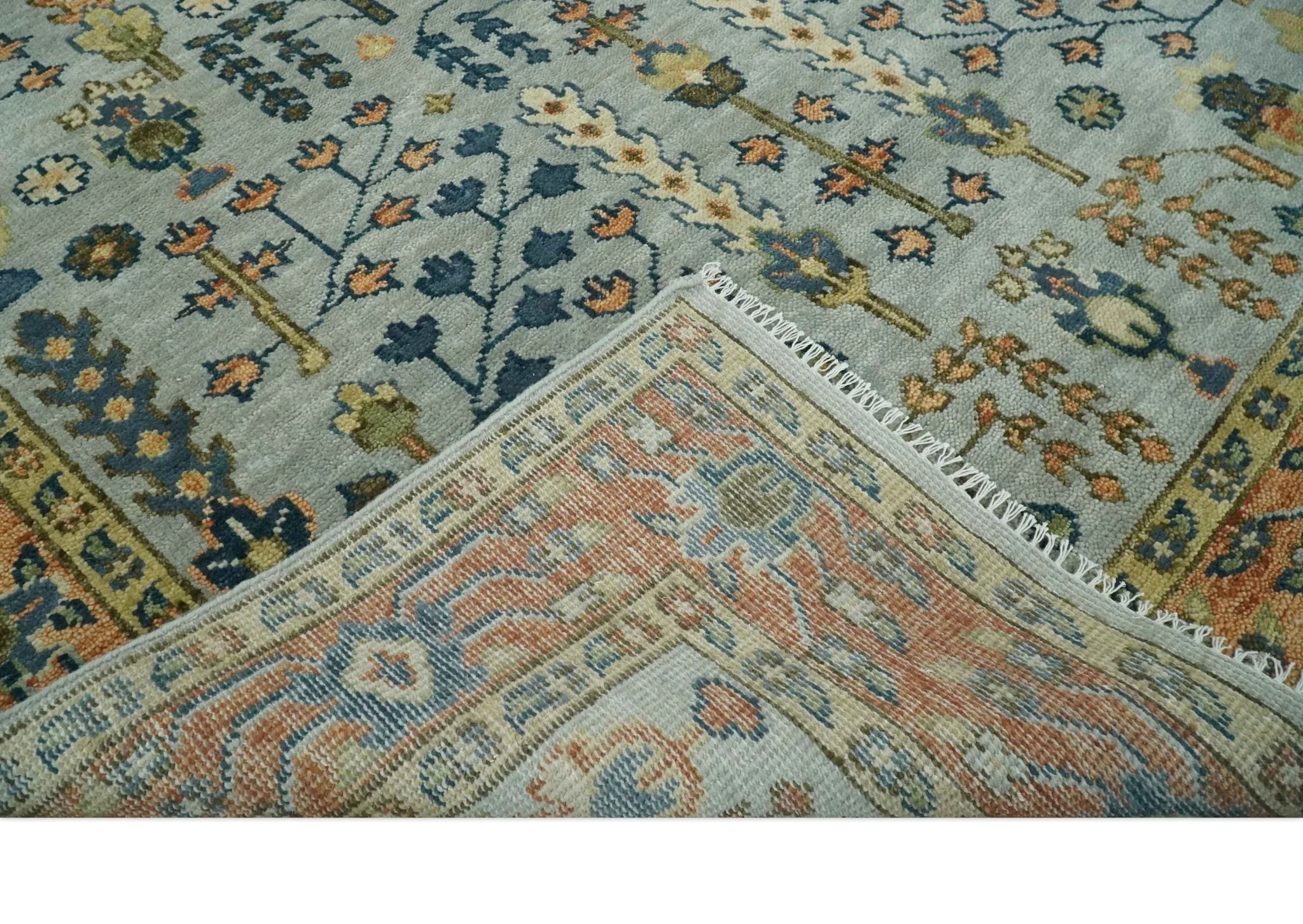 Custom Made Hand Knotted Living Room and Bedroom Rug Rust and Silver Traditional Turkish Style Wool Rug - Image 8