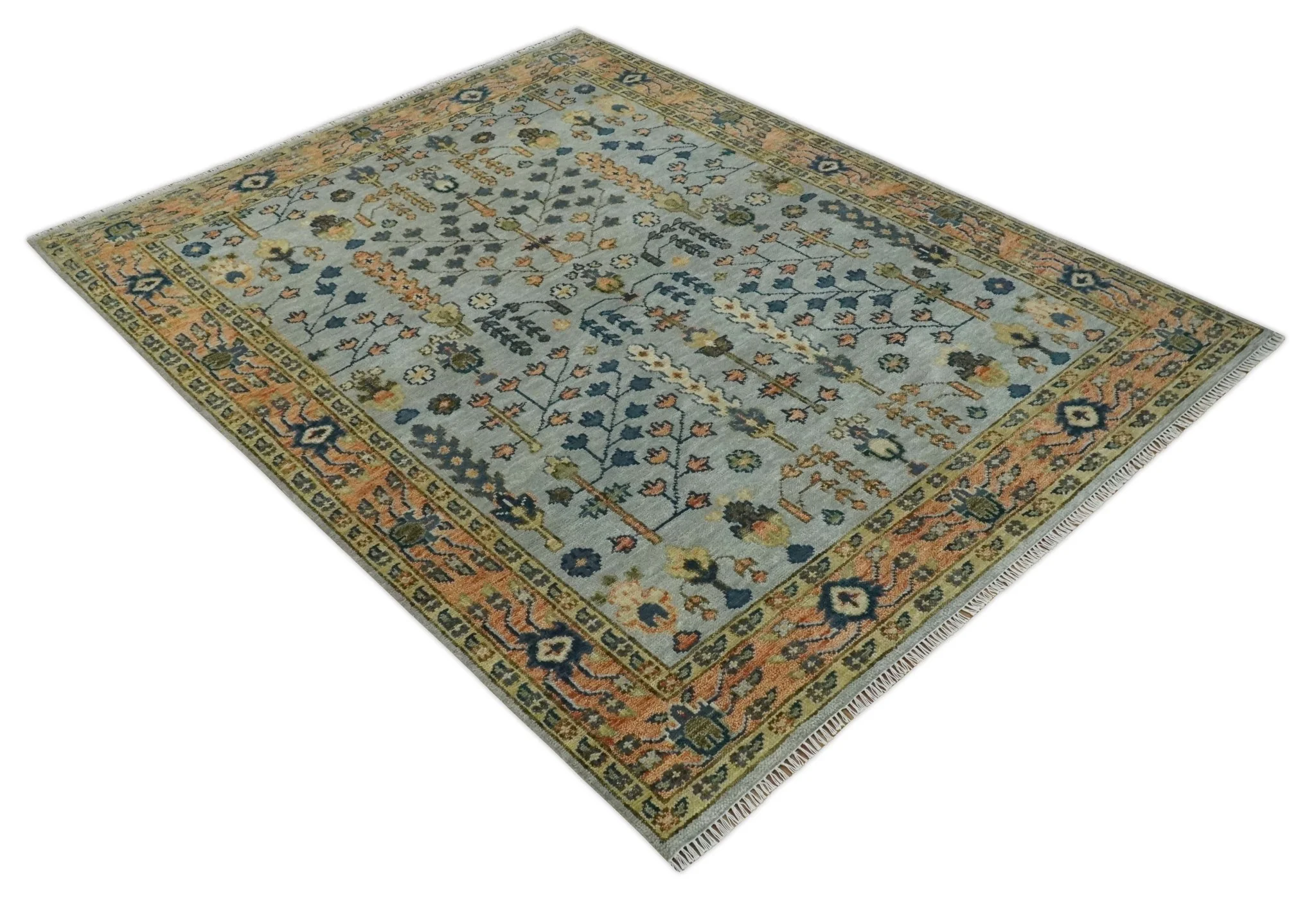Custom Made Hand Knotted Living Room and Bedroom Rug Rust and Silver Traditional Turkish Style Wool Rug - Image 9