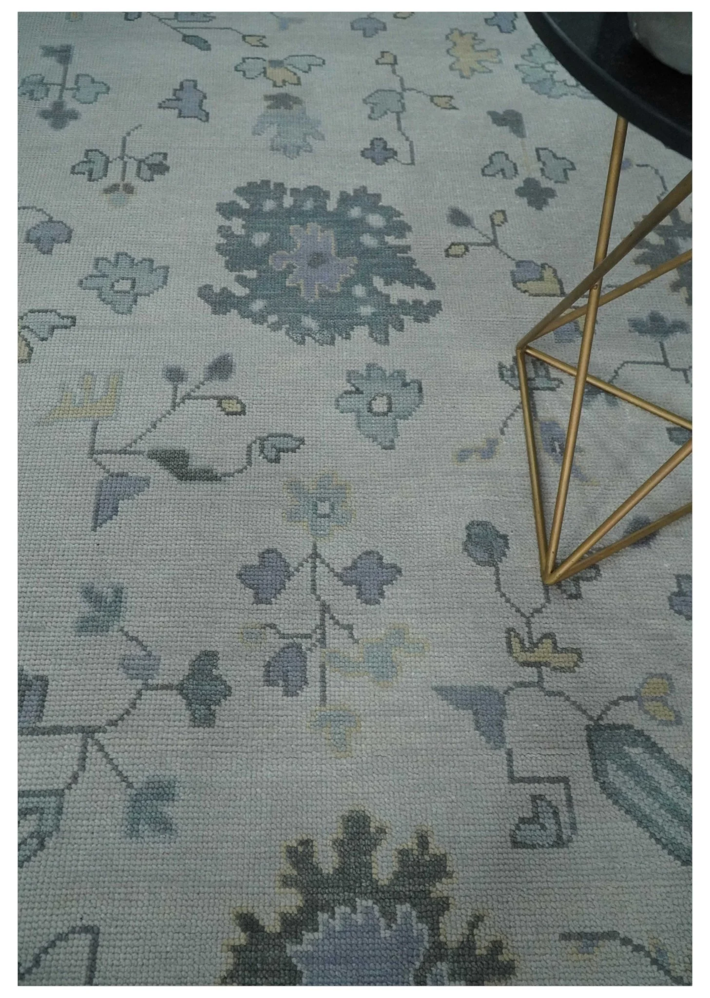 Custom Made Hand Knotted Silver, Blue and Beige Traditional Oushak Wool Area Rug - Image 2