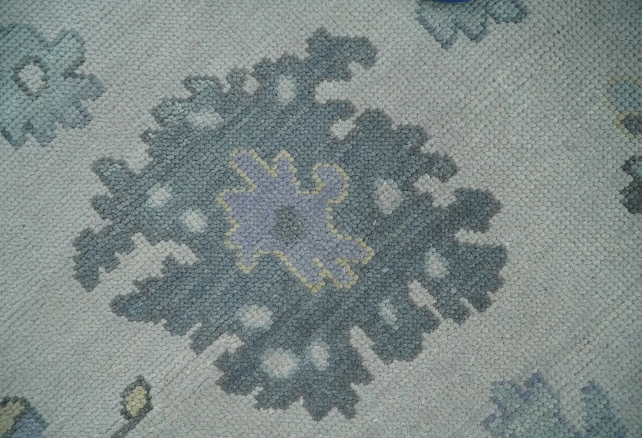 Custom Made Hand Knotted Silver, Blue and Beige Traditional Oushak Wool Area Rug - Image 4