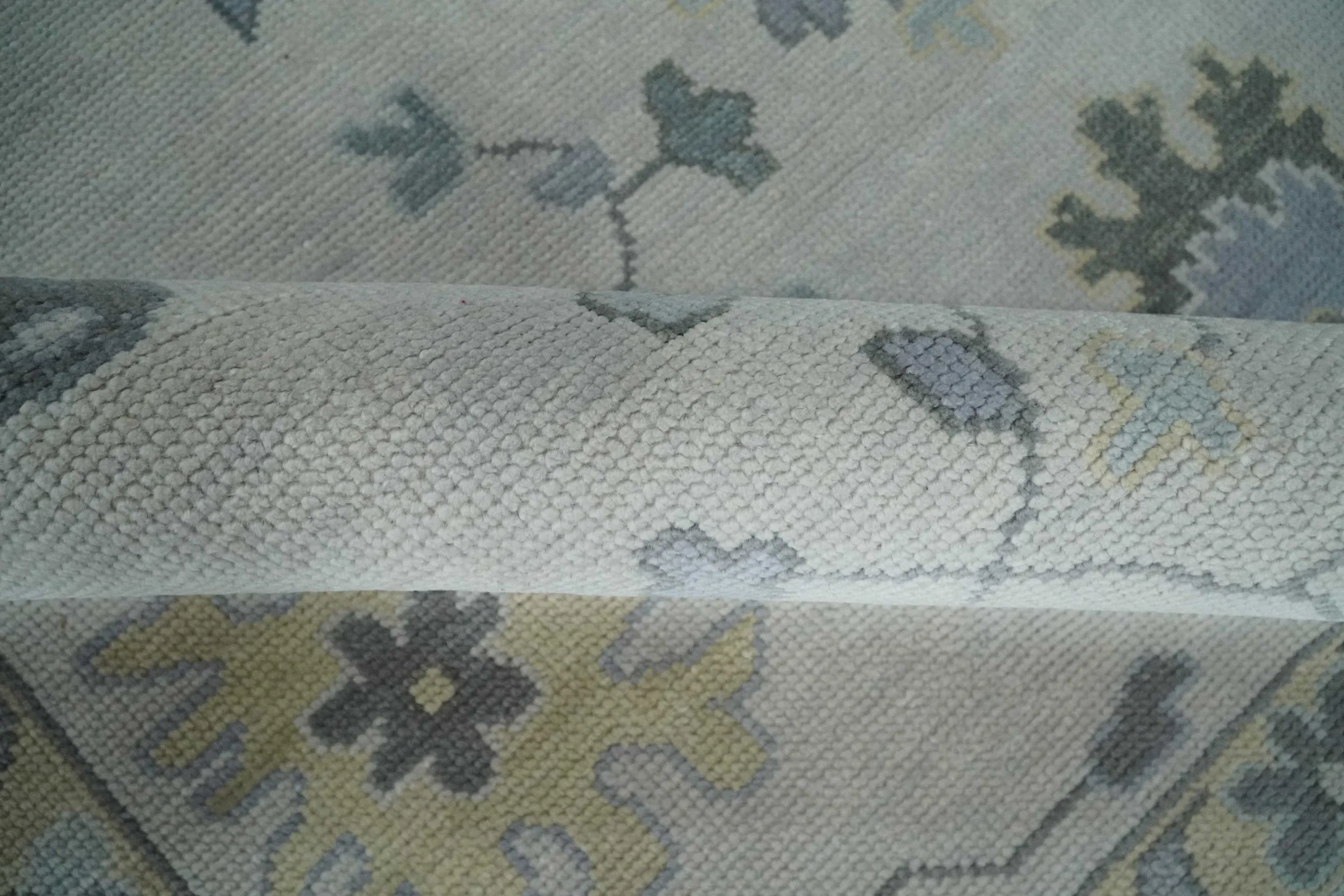 Custom Made Hand Knotted Silver, Blue and Beige Traditional Oushak Wool Area Rug - Image 6