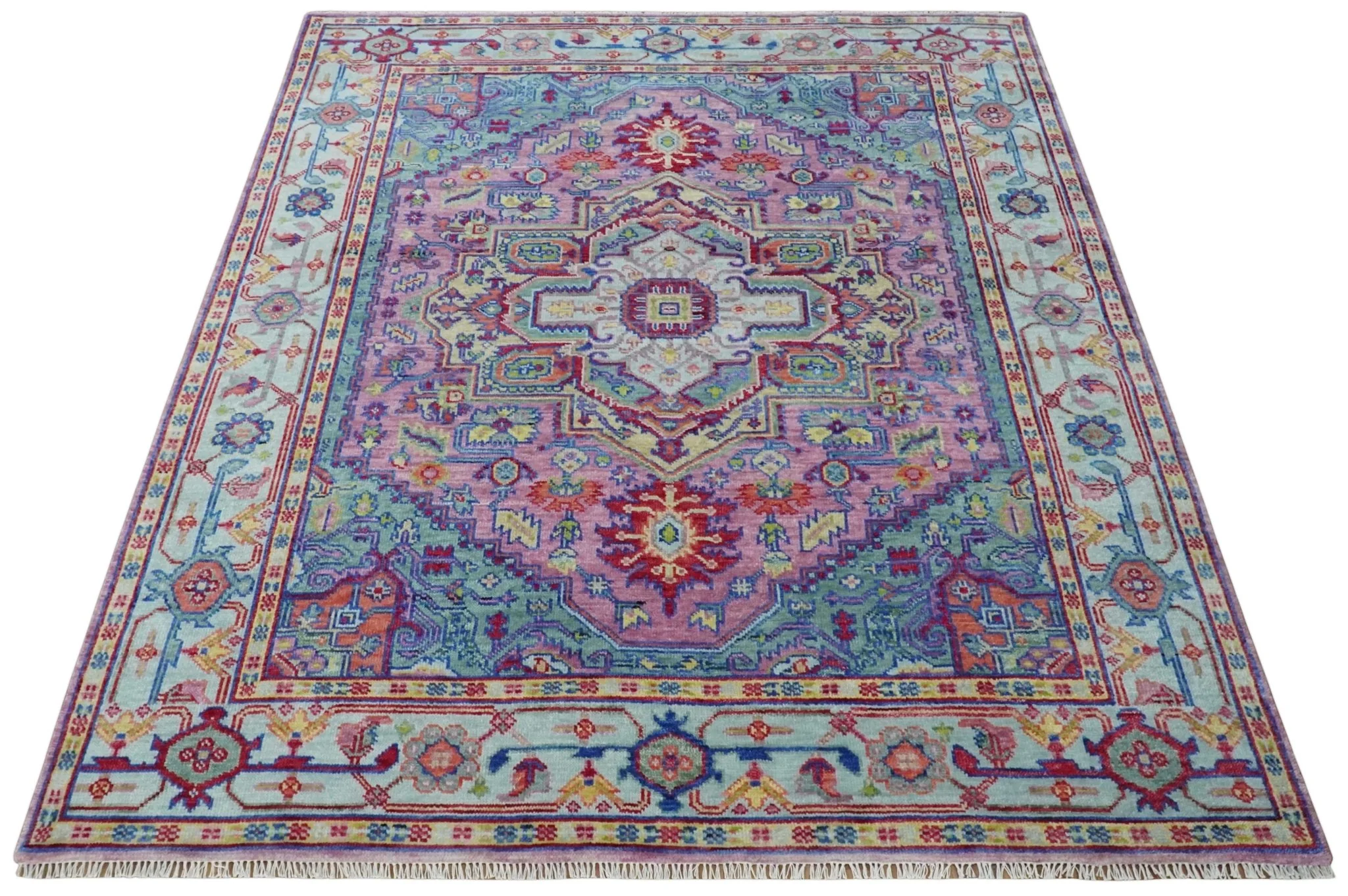Custom Made Hand Knotted Silver, Purple and Green Traditional Wool Area Rug - Image 10