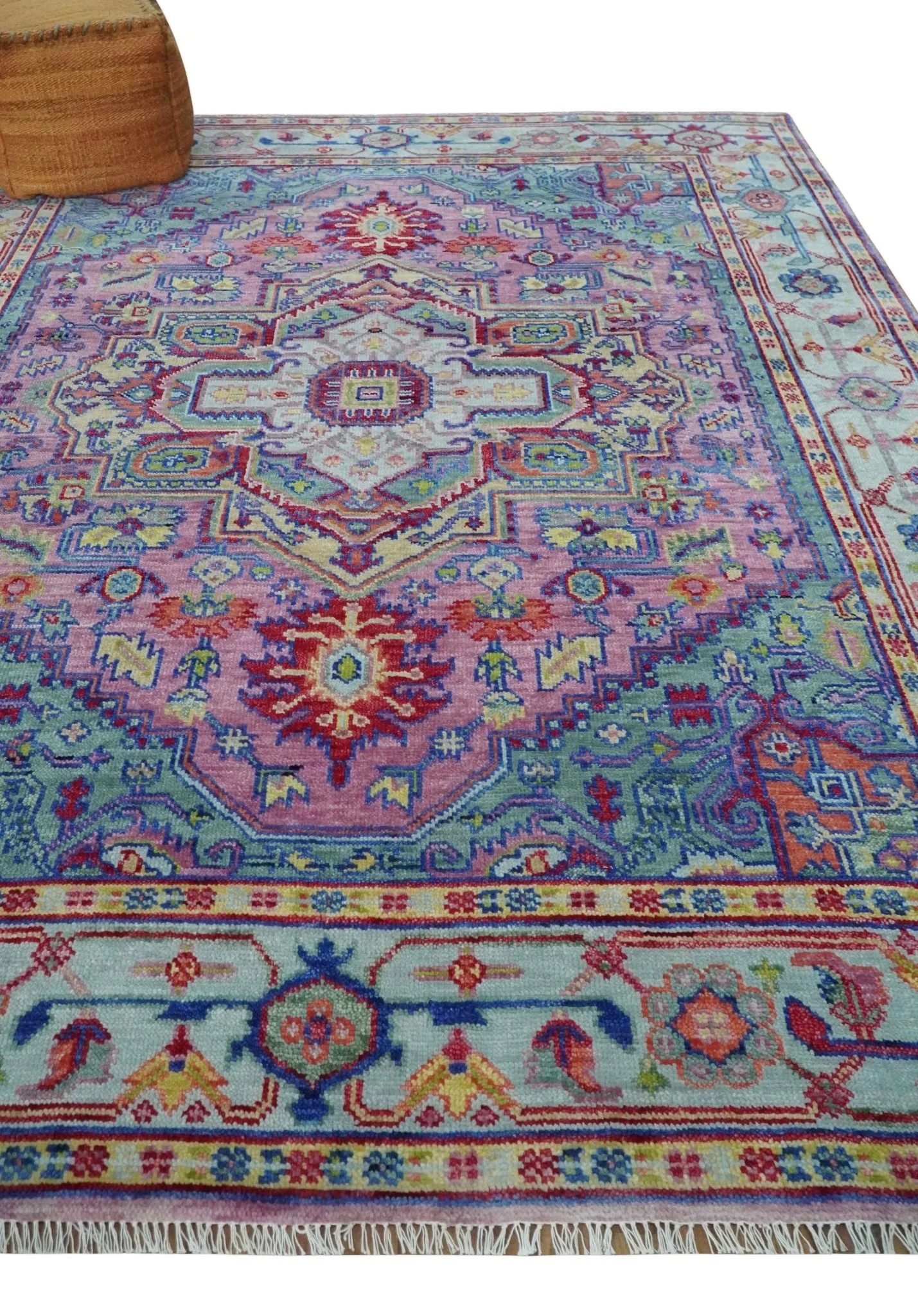 Custom Made Hand Knotted Silver, Purple and Green Traditional Wool Area Rug - Image 3