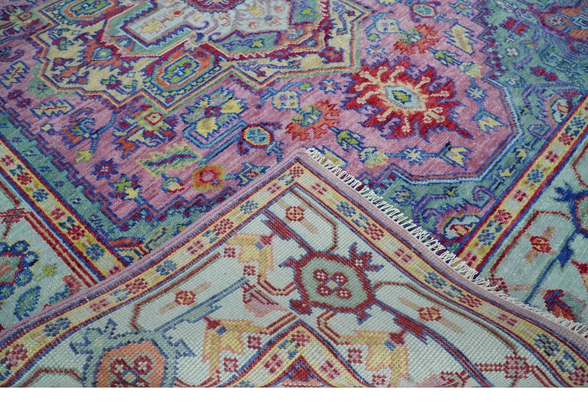 Custom Made Hand Knotted Silver, Purple and Green Traditional Wool Area Rug - Image 7