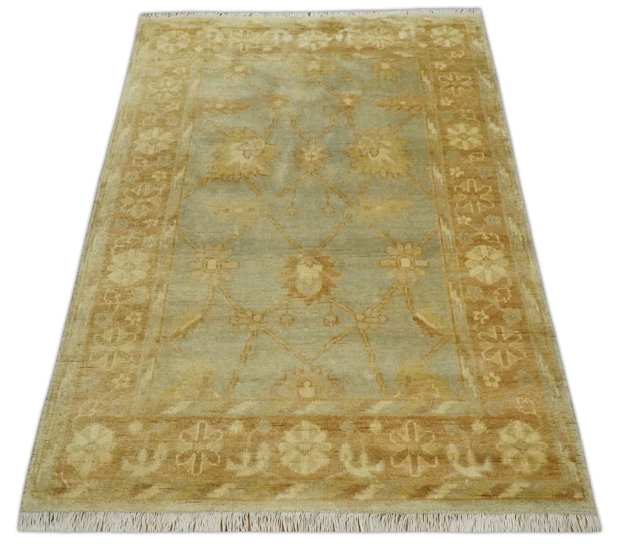 Hand Knotted Silver, Rust and Beige Modern Traditional Oushak Wool Area Rug | N33746 - Image 10