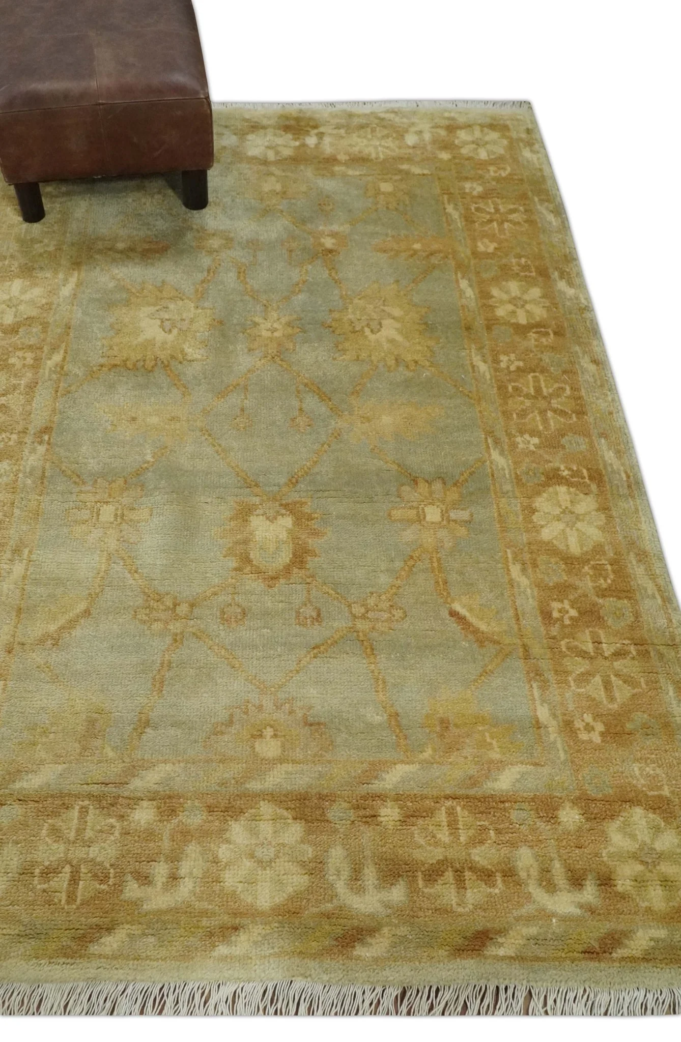 Hand Knotted Silver, Rust and Beige Modern Traditional Oushak Wool Area Rug | N33746 - Image 3