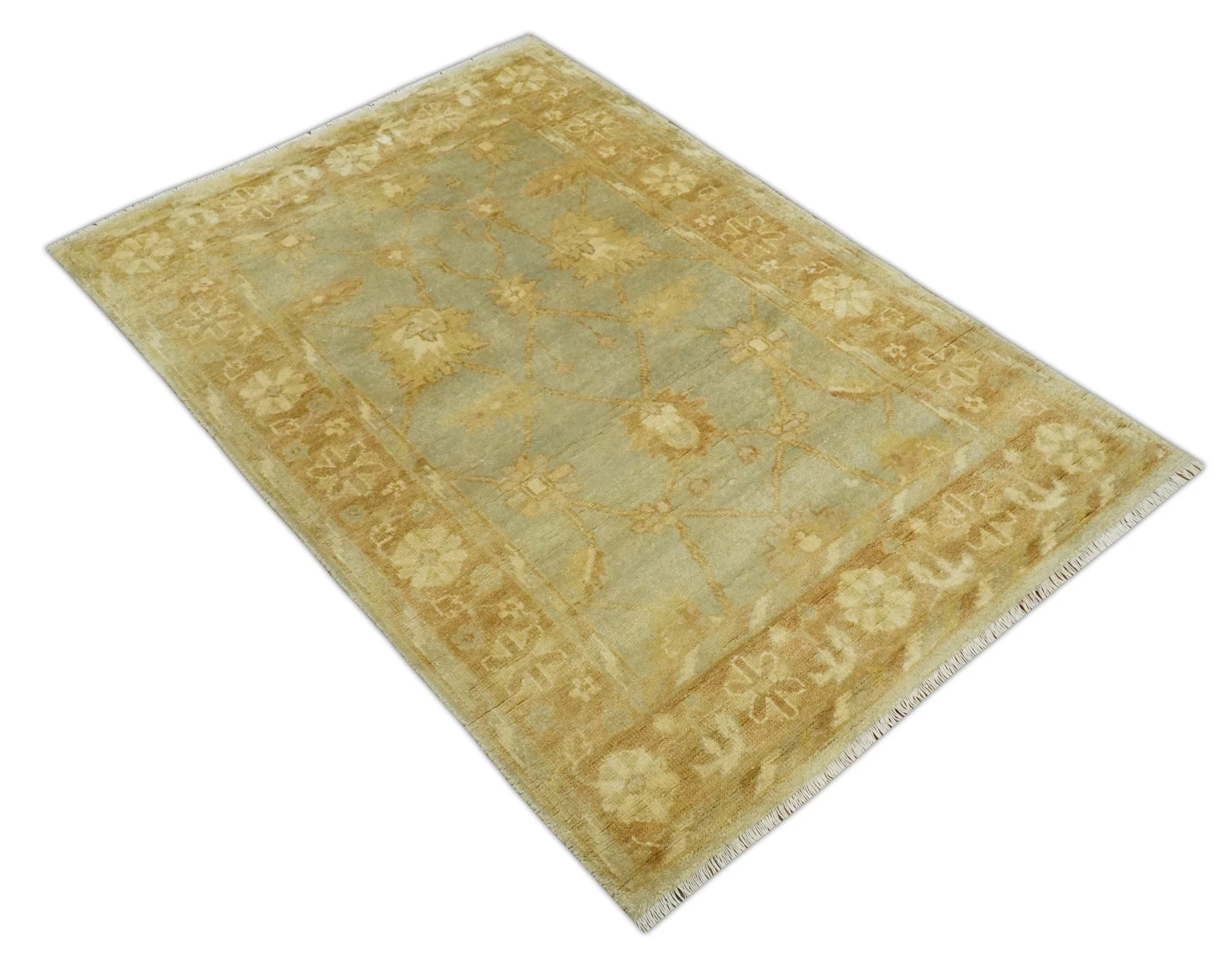 Hand Knotted Silver, Rust and Beige Modern Traditional Oushak Wool Area Rug | N33746 - Image 9