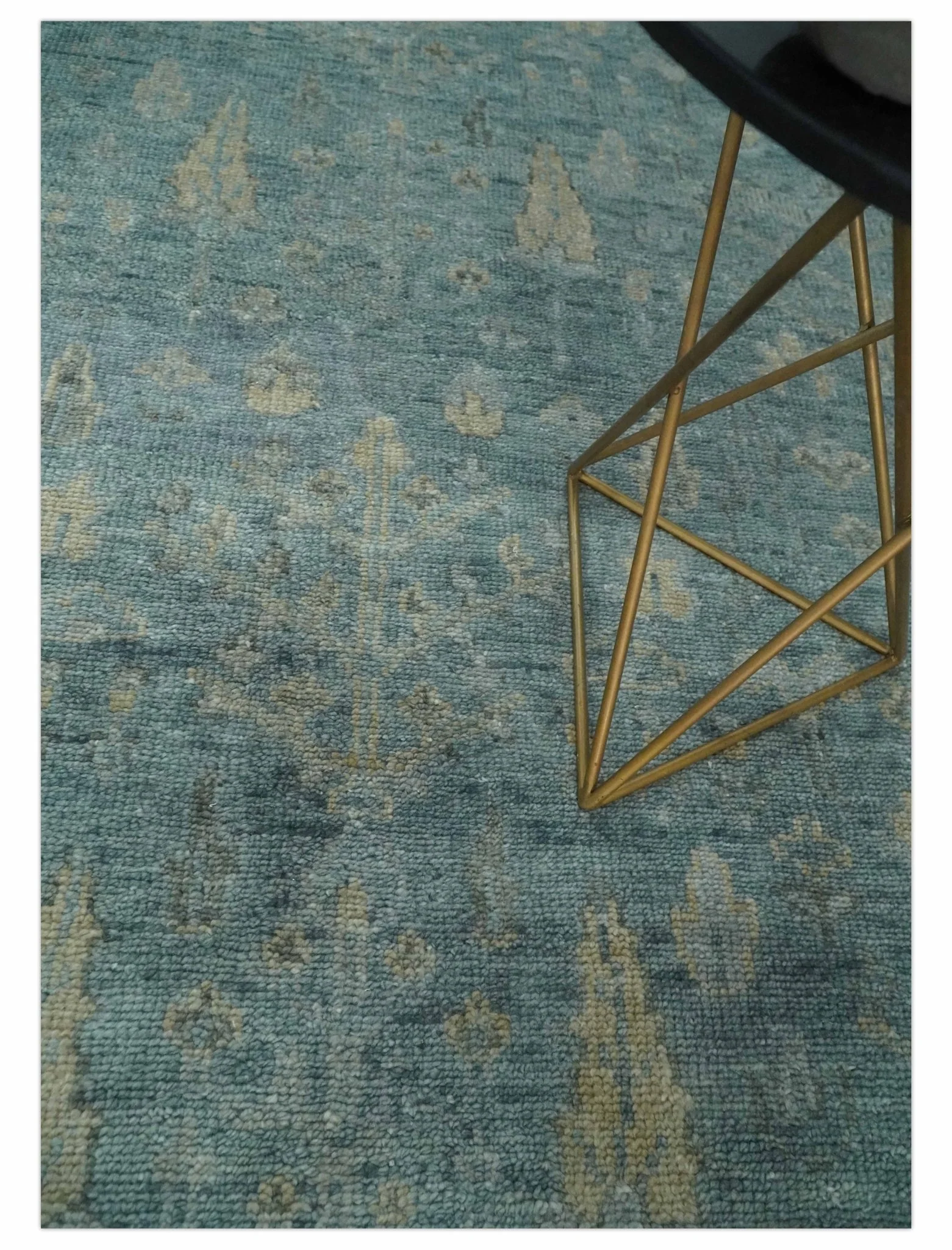 Custom Made Tree of Life Hand Knotted Teal and Beige Traditional Oushak Wool Area Rug - Image 2