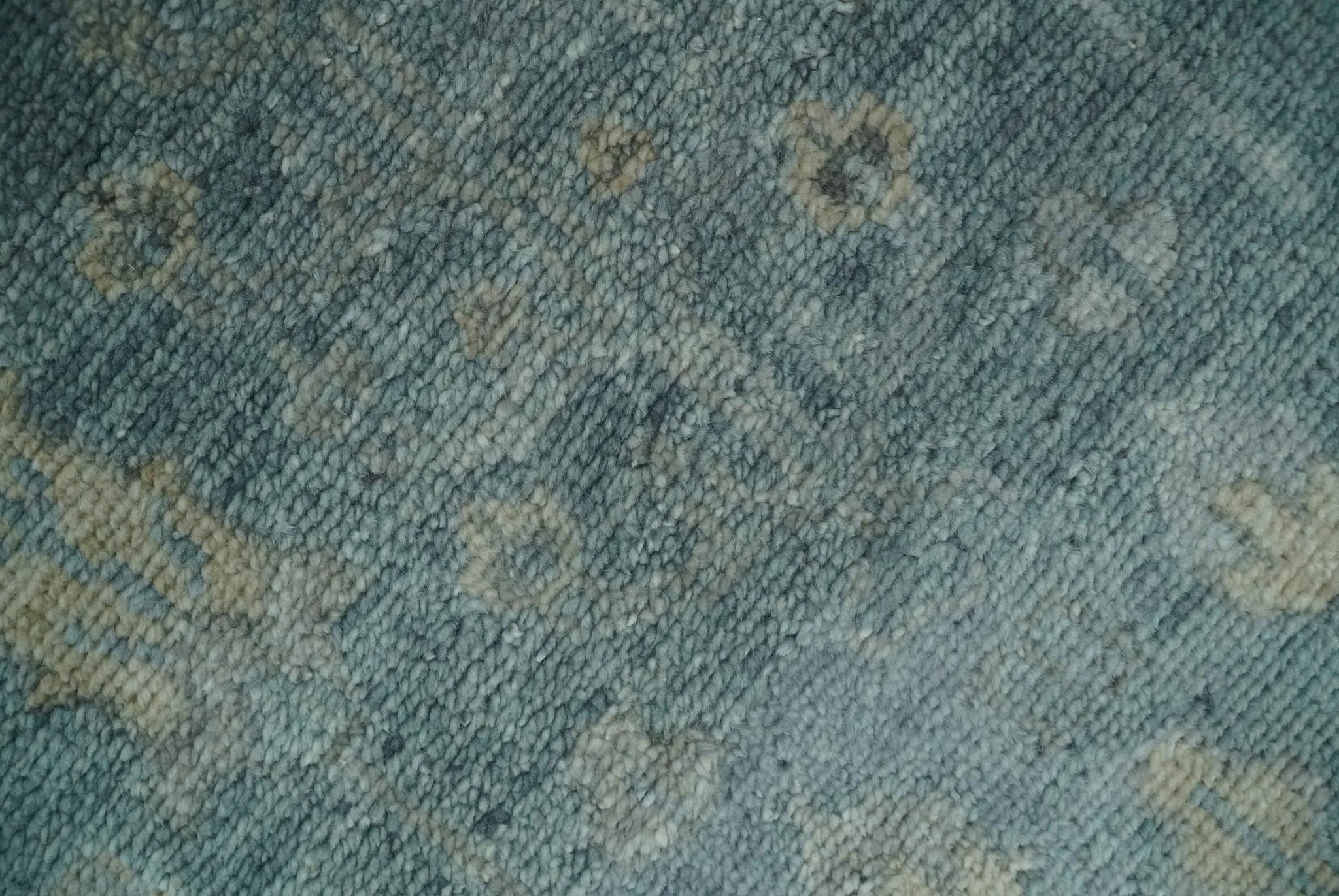 Custom Made Tree of Life Hand Knotted Teal and Beige Traditional Oushak Wool Area Rug - Image 4