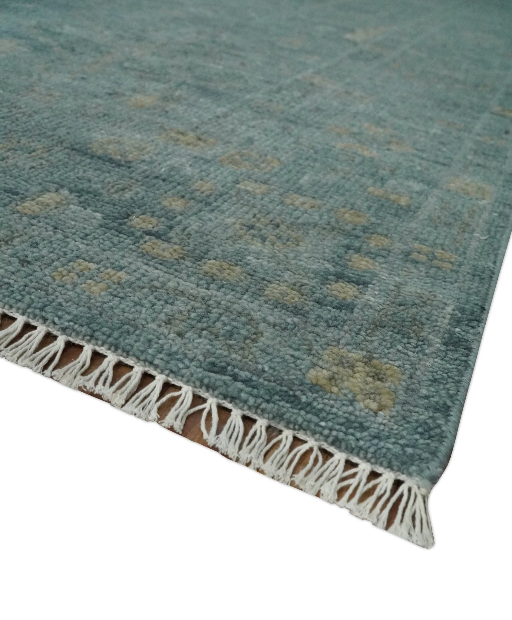 Custom Made Tree of Life Hand Knotted Teal and Beige Traditional Oushak Wool Area Rug - Image 5