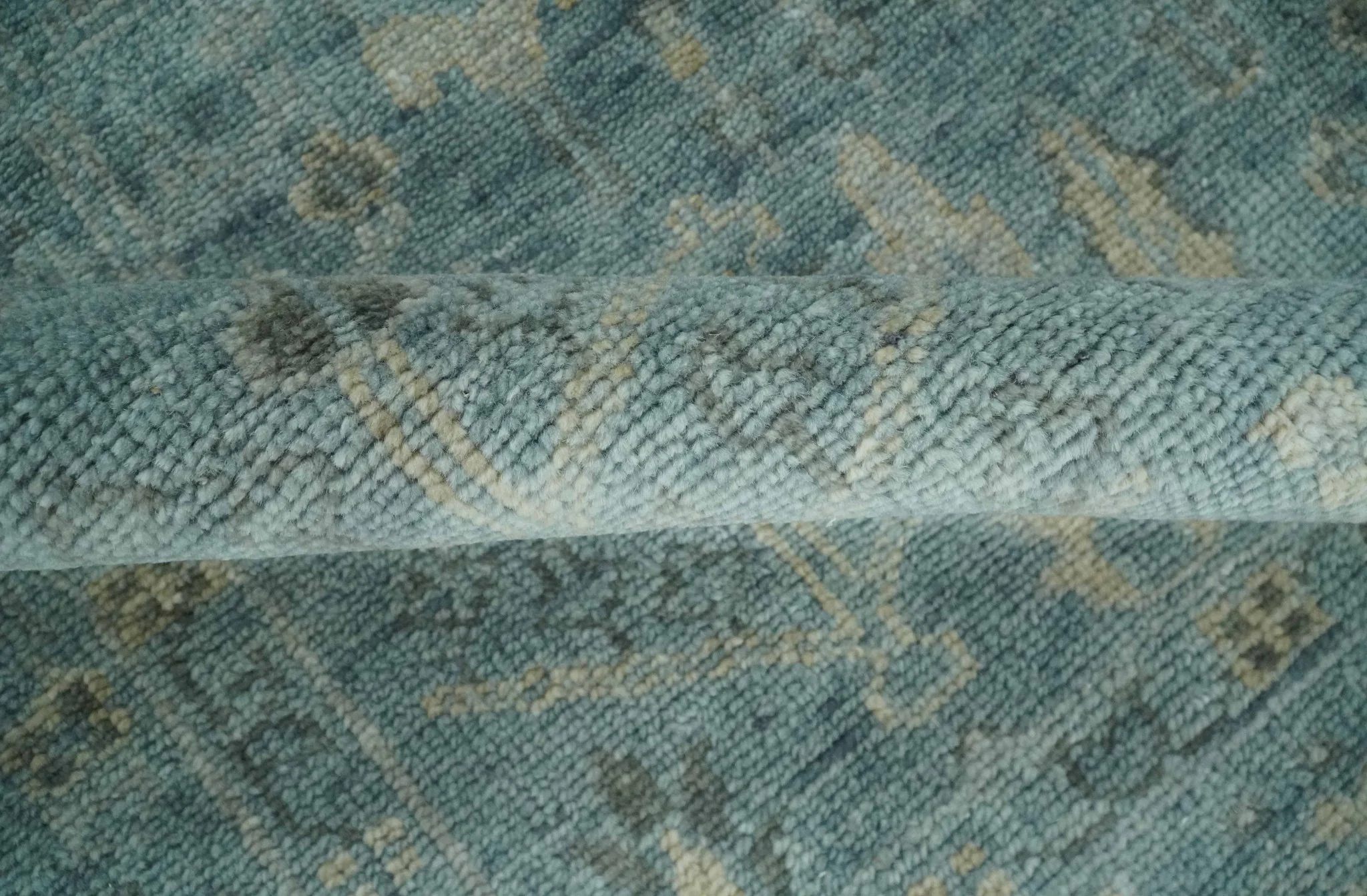 Custom Made Tree of Life Hand Knotted Teal and Beige Traditional Oushak Wool Area Rug - Image 6
