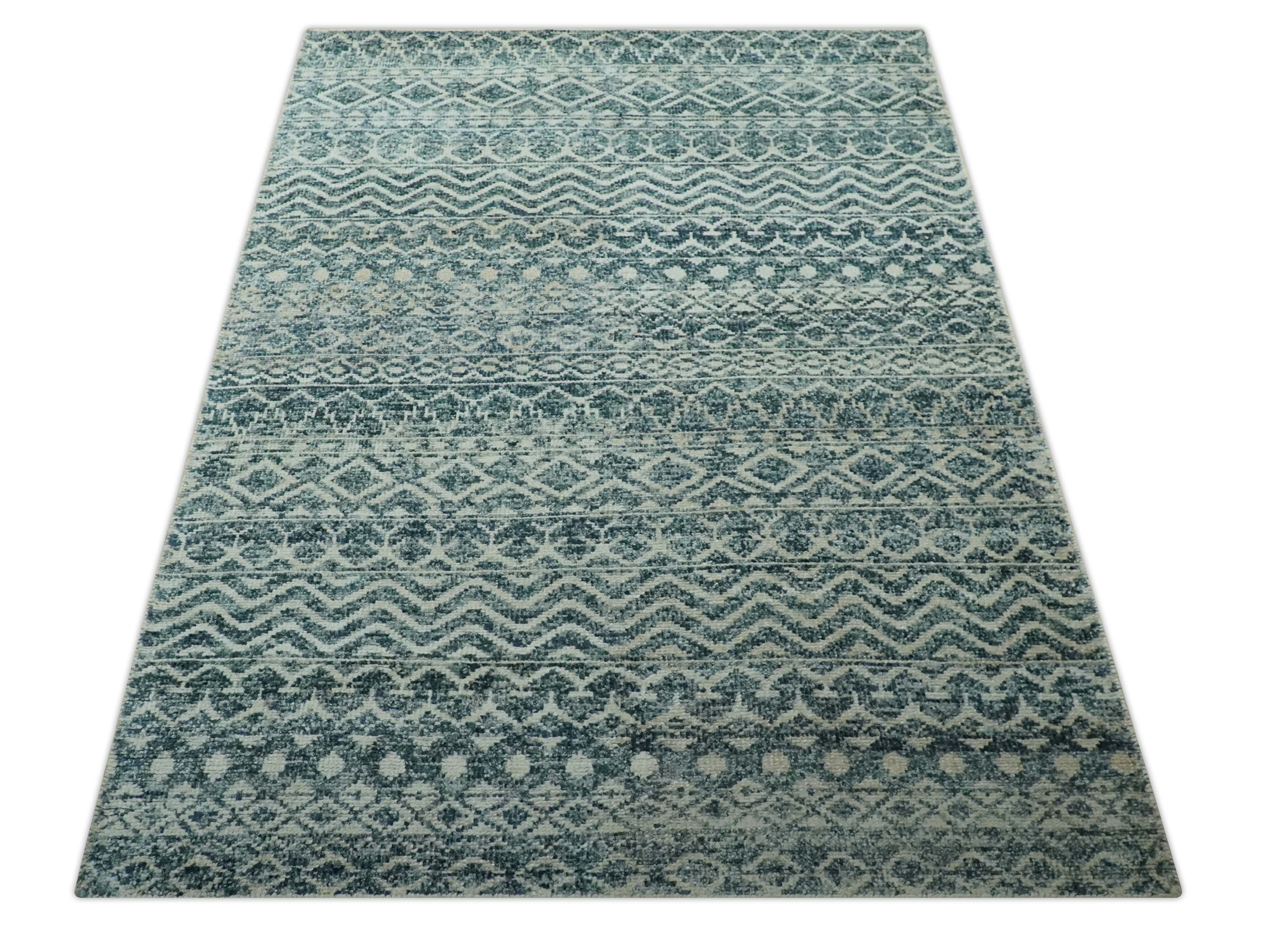 Teal and Ivory 5.6x8.6 Southwestern Tribal Trellis Recycled Art Silk Area Rug - Image 10