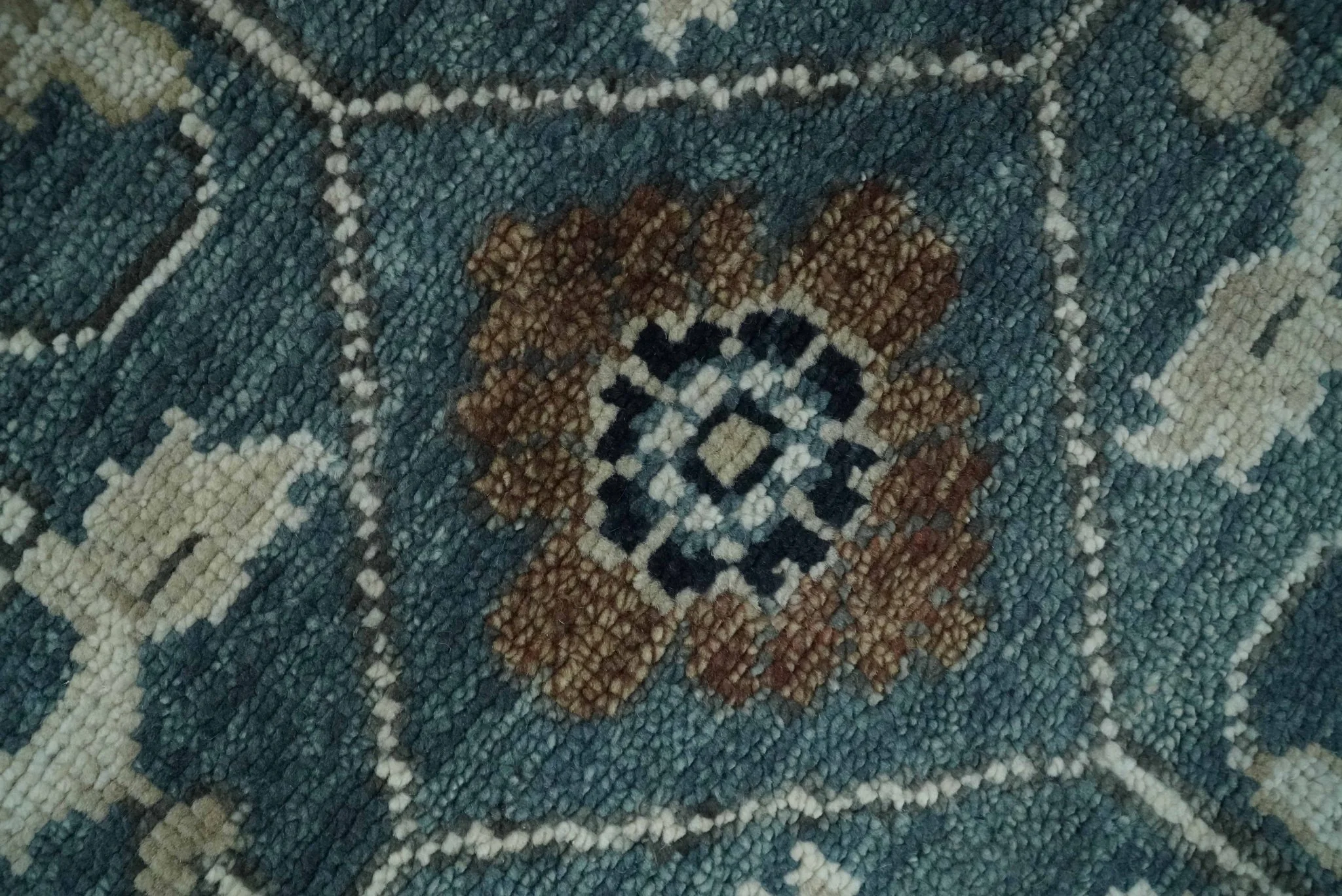 Custom Made Hand Knotted Teal and Ivory Traditional Antique Style Wool Area Rug - Image 4