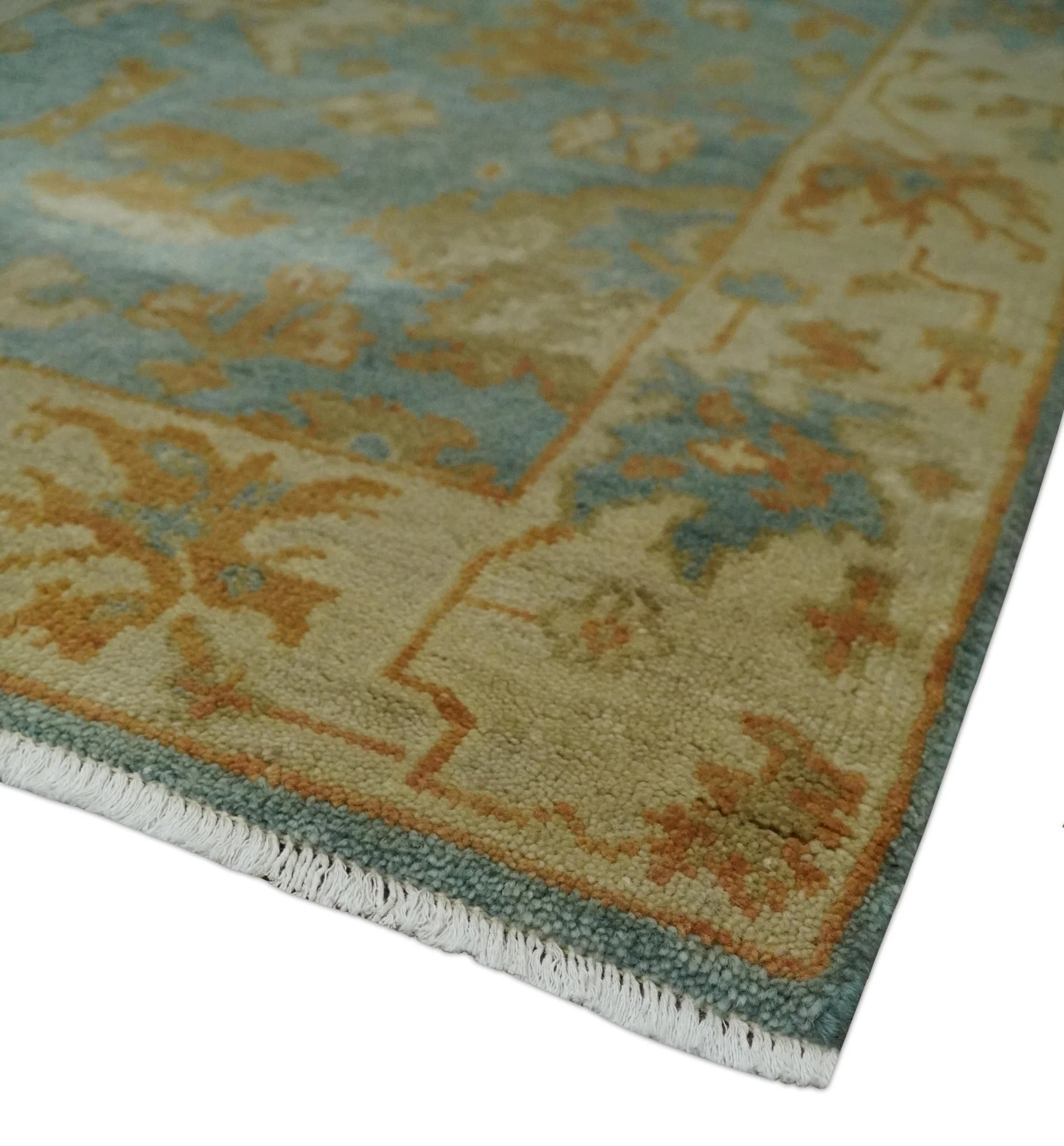 3x6 Runner Hand Knotted Blue, Beige and Rust Traditional Oushak Wool Area Rug | N338266 - Image 3